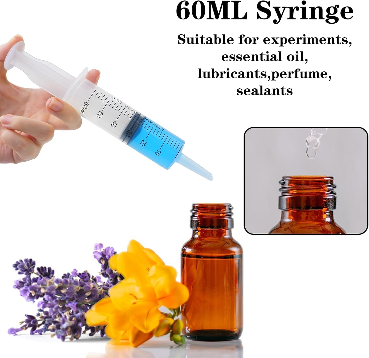 6Pcs 60Ml Syringe with Cap,Syringes without Needle with Cap Disposable Feeding Sterile Package Measuring Syringe for Liquid, Scientific Labs, Measurement, Pet Feeding ,Ink Refilling image number 5