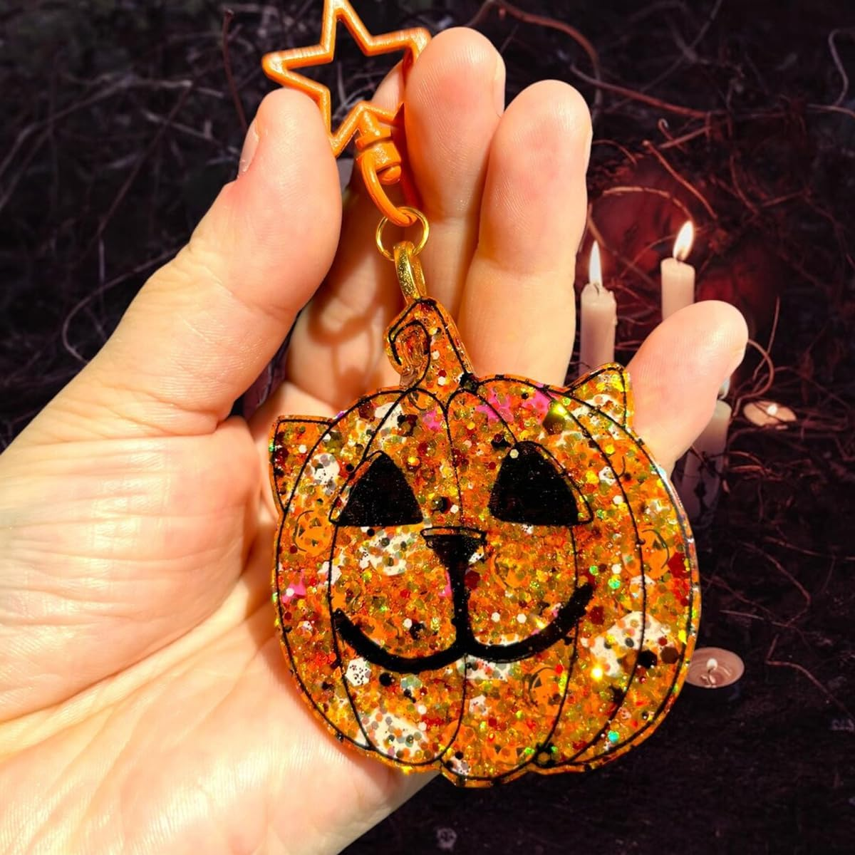 HEMOER Holographic Chunky Glitter, Orange 100 G Chunky Sequins Glitter, Craft Glitter for Resin, Face, Nail, Body, Crafts, Slime Festival Party Art, Glitter Powder for Nails Glitter - Black image number 7