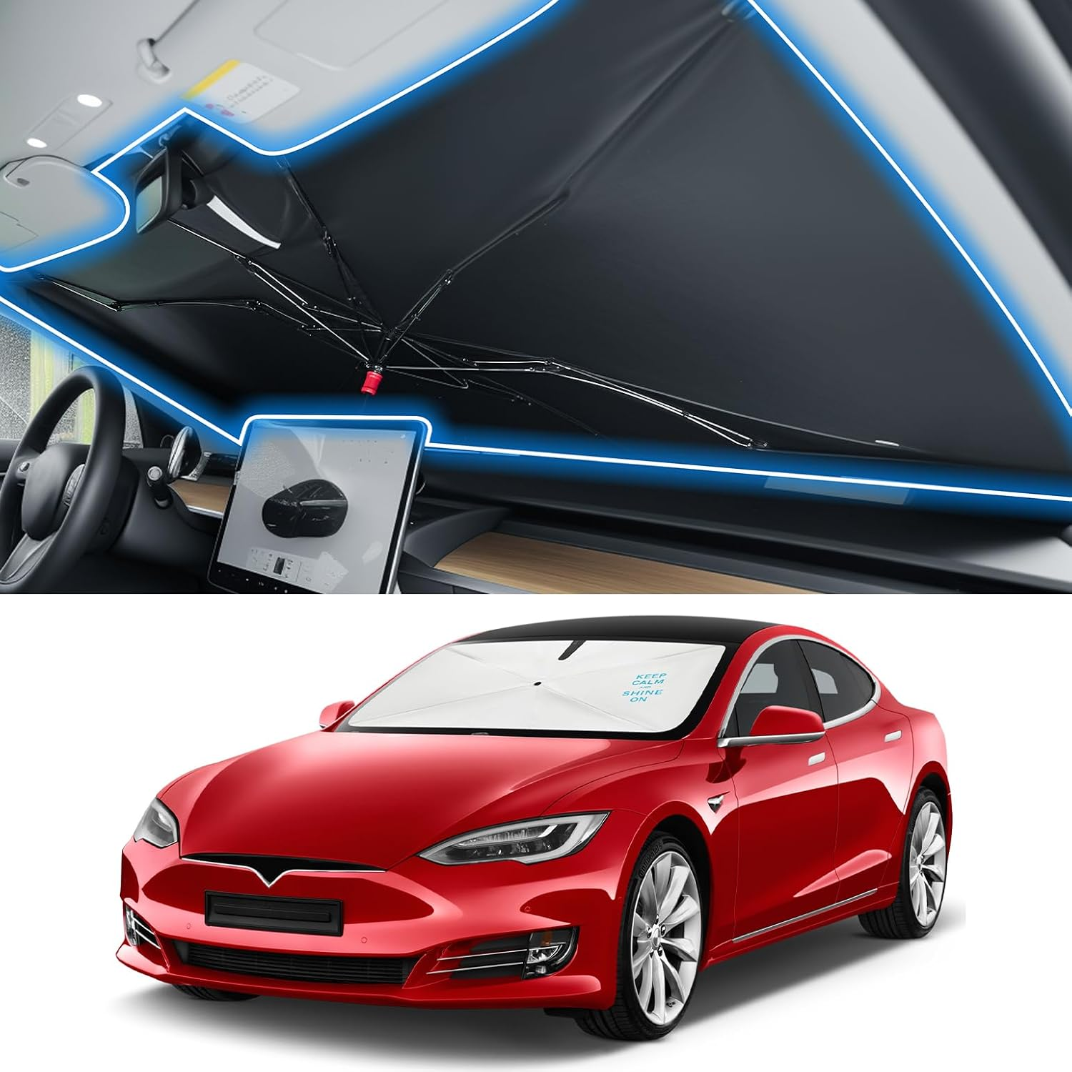 JOYTUTUS Windshield Sunshade Umbrella, Automotive Interior Sun Protection, Titanium Silver-Plated Coating Protect Car from Sun Rays & Heat Damage and Keep Cool, Spring Structure Edge image number 6