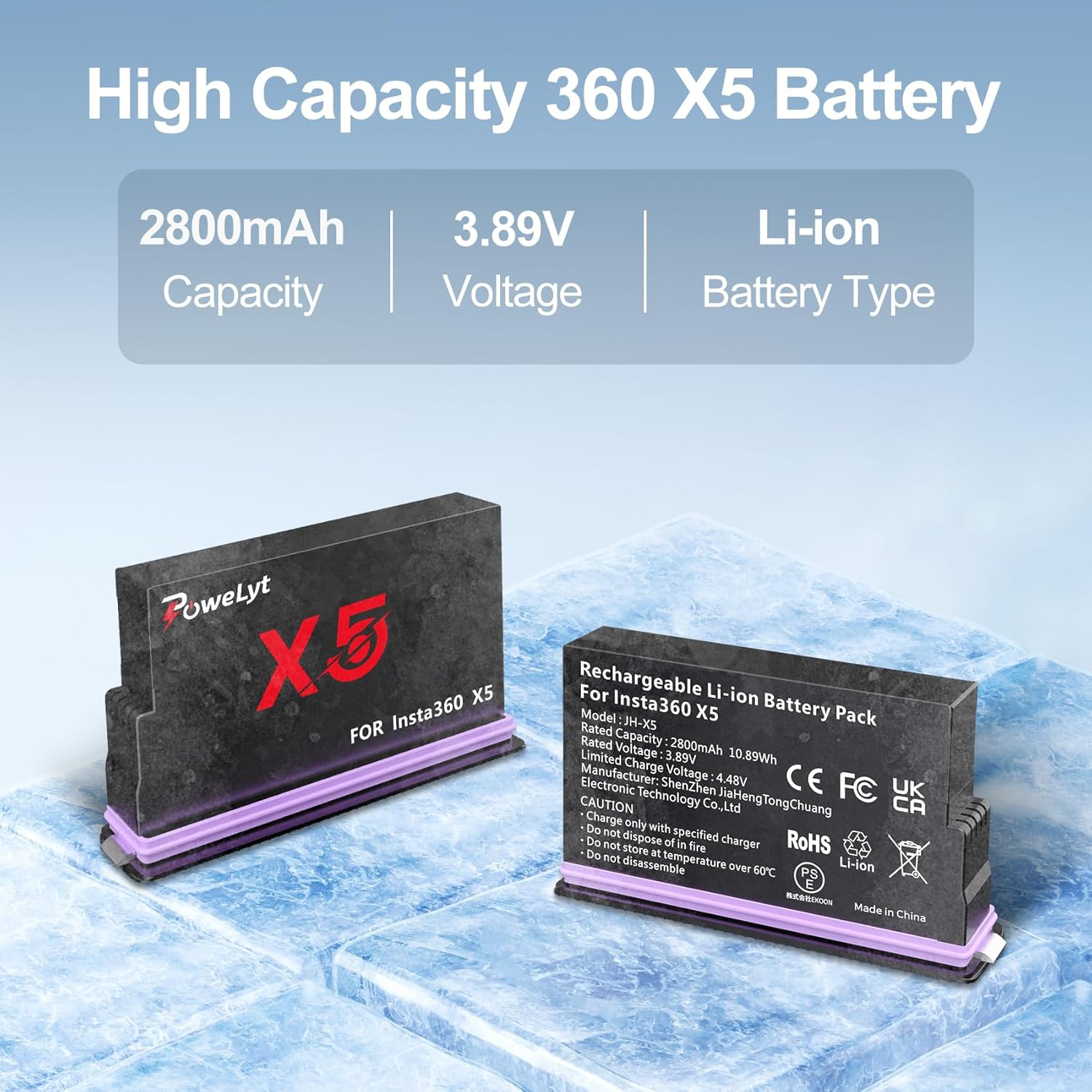 Powelyt 360 X5 Battery Charger Set 2 Packs 2800Mah Waterproof X5 Batteries and 2 Channels X5 Battery Charger with Battery Case Can Store Misro SD Card Fully Compatible with Insta360 X5 Action Camera image number 3