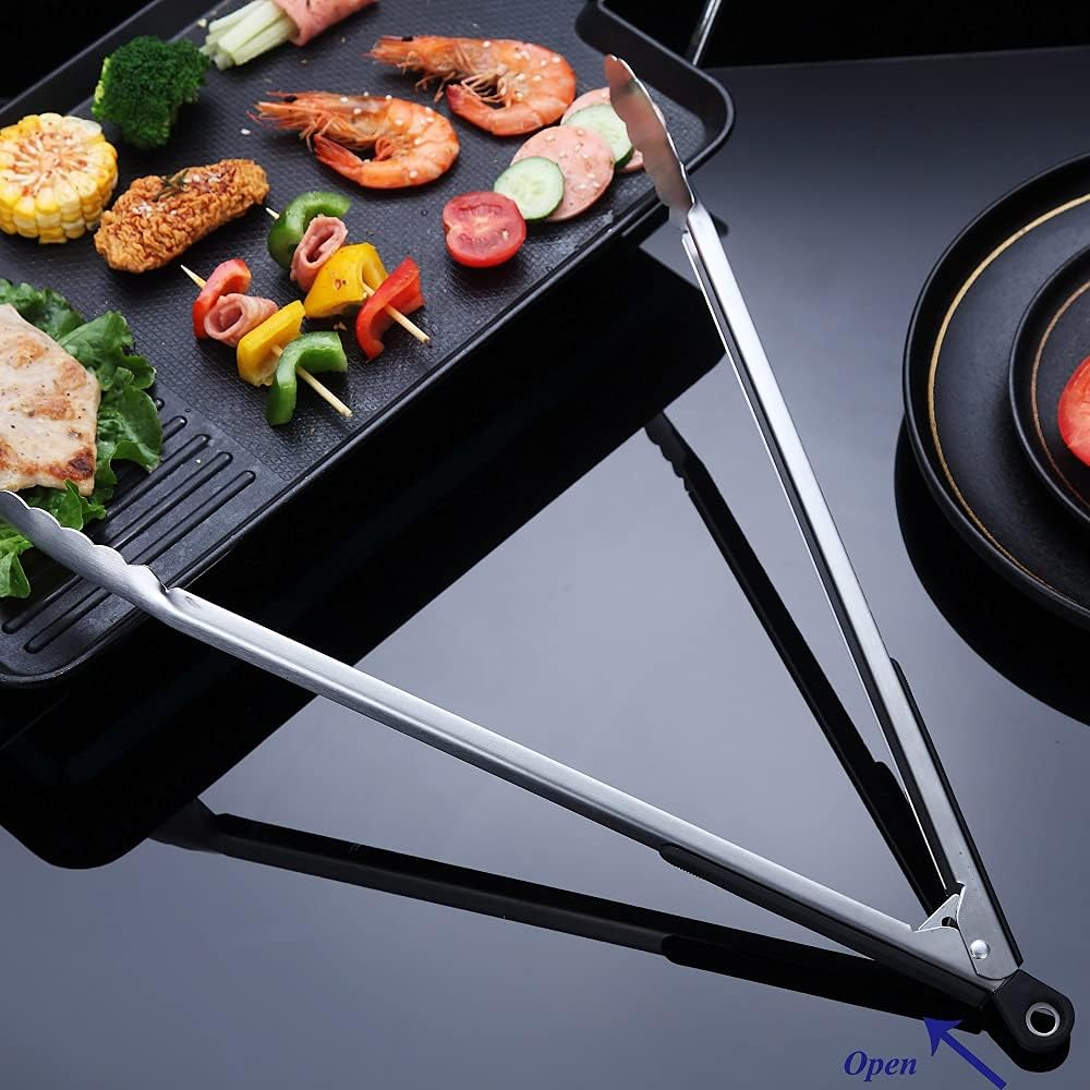 HOMQUEN 16 Inch Barbecue Tongs, Stainless Steel Barbecue Tongs, Premium Barbecue Tongs for Cooking, Metal Tongs for Solid Meat, Locking Kitchen Tongs, Stylish Robust Cooking Tongs image number 1