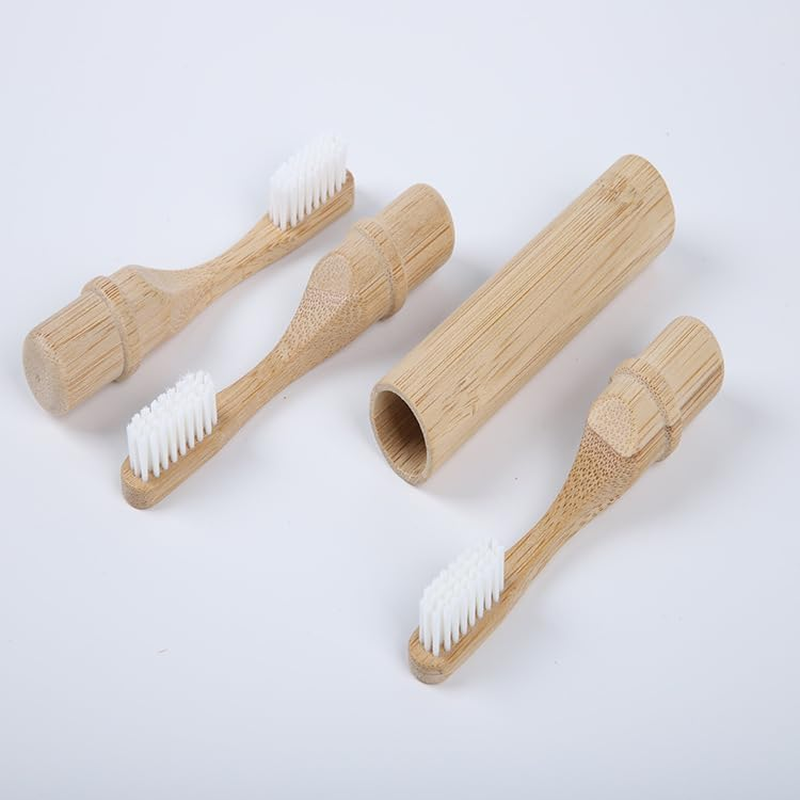 Bamboo Tube Travel Toothbrush, Screw in Bamboo Toothbrush Kit, Environmentally Friendly and Compact, Easy to Use Anytime, Anywherebeige12.2 * 2.2Cm image number 3