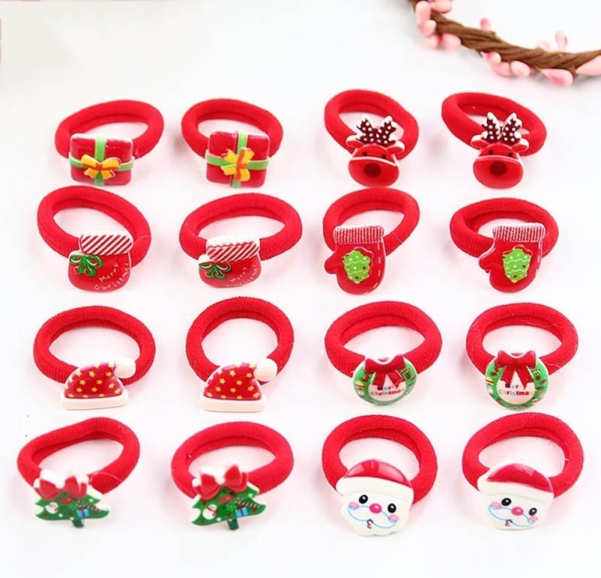 Christmas Hair Scrunchies, 10Pcs Children Cute Christmas Hair Rope, Santa Elk Hairpins Rubber Band, Elastic Hair Band Hair Accessories for Girl image number 1