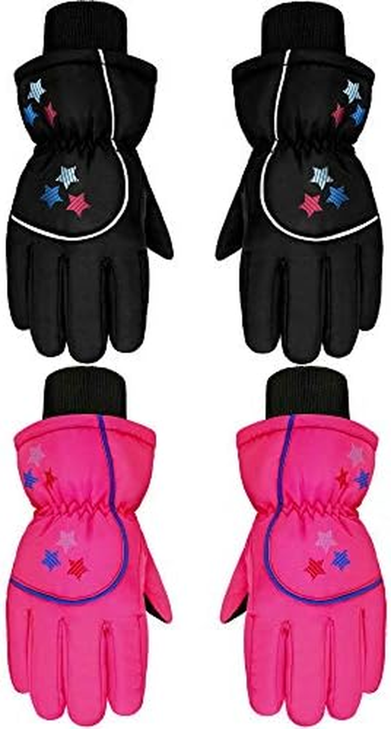 2 Pairs Kids Mittens Children Winter Snow Waterproof Thick Warm Windproof Gloves for Girls Boys image number 5
