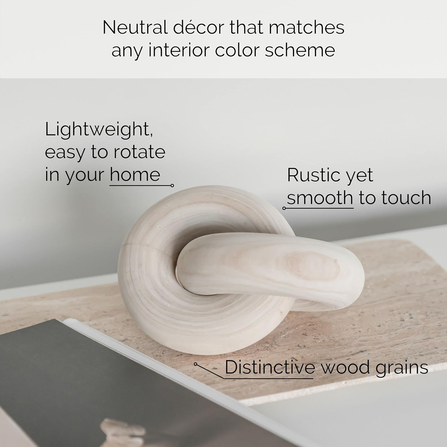 Wood Knot Decor Natural - Coffee Table Sculpture, Wood Chain Link Decor, Decorative Chain, Wooden Knot, Console Table Decoration Items, Shelf Decorations, Bookshelf Decorative Objects, Beige image number 1