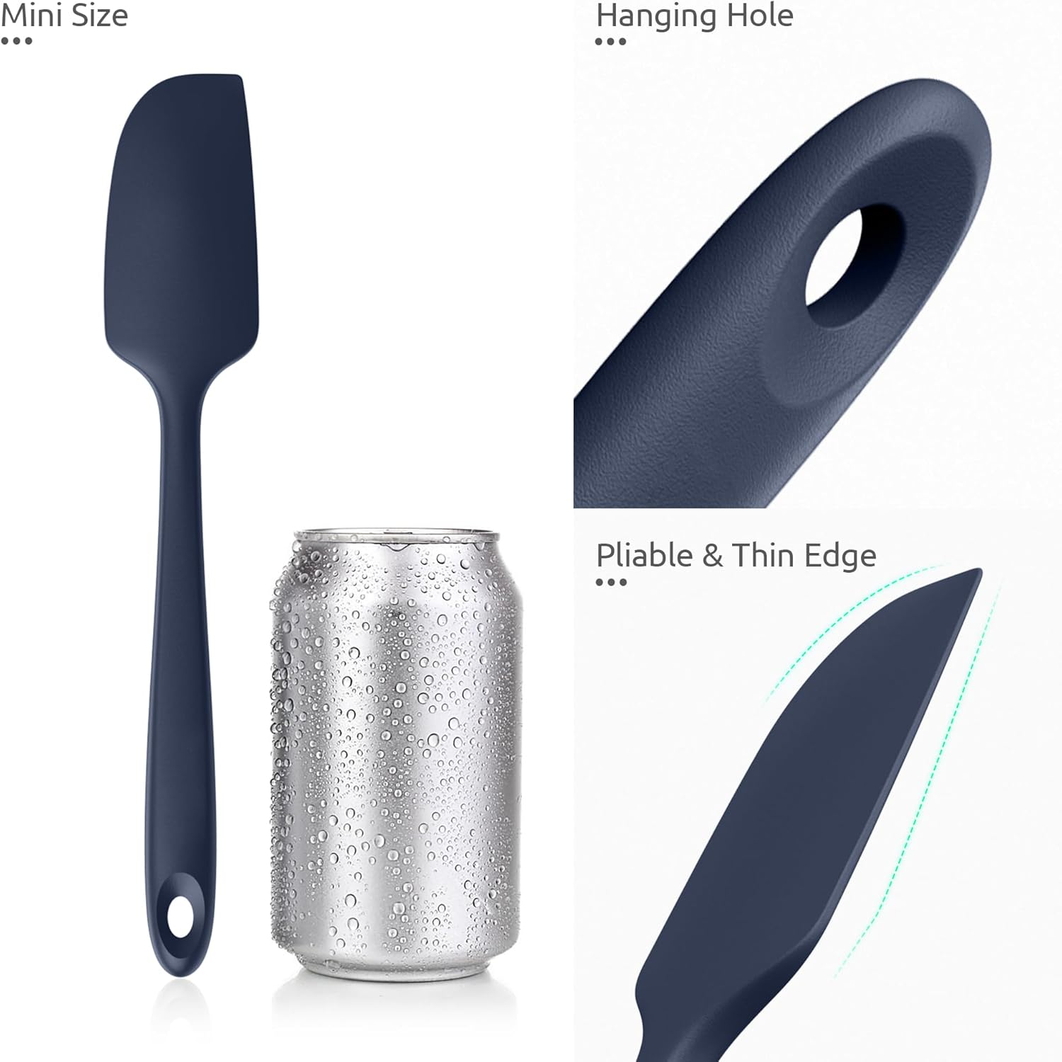 U-Taste 23 * 4Cm Small Spatula: 315℃ Heat-Resistant Silicone Mini Jar Scraper, Food-Grade Non-Stick Flexible Kitchen Baking Utensil for Mixing, Scraping Scooping Jam Butter in Bowl (Midnight Blue) - Midnight Blue image number 4