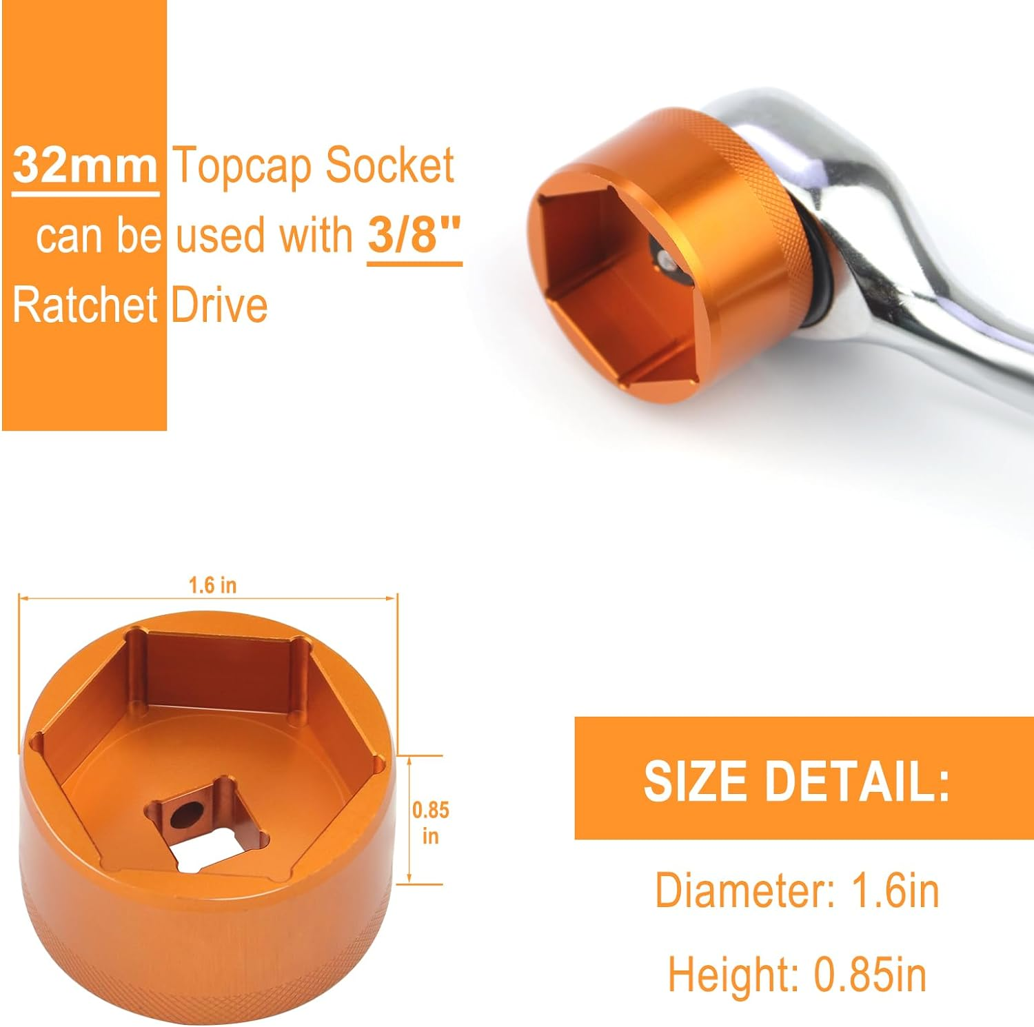 32Mm Bike Fork Topcap Socket Tool Compatible for Fox Fork Series of 36,38,40, Use for 3/8" Ratchet Drive image number 4