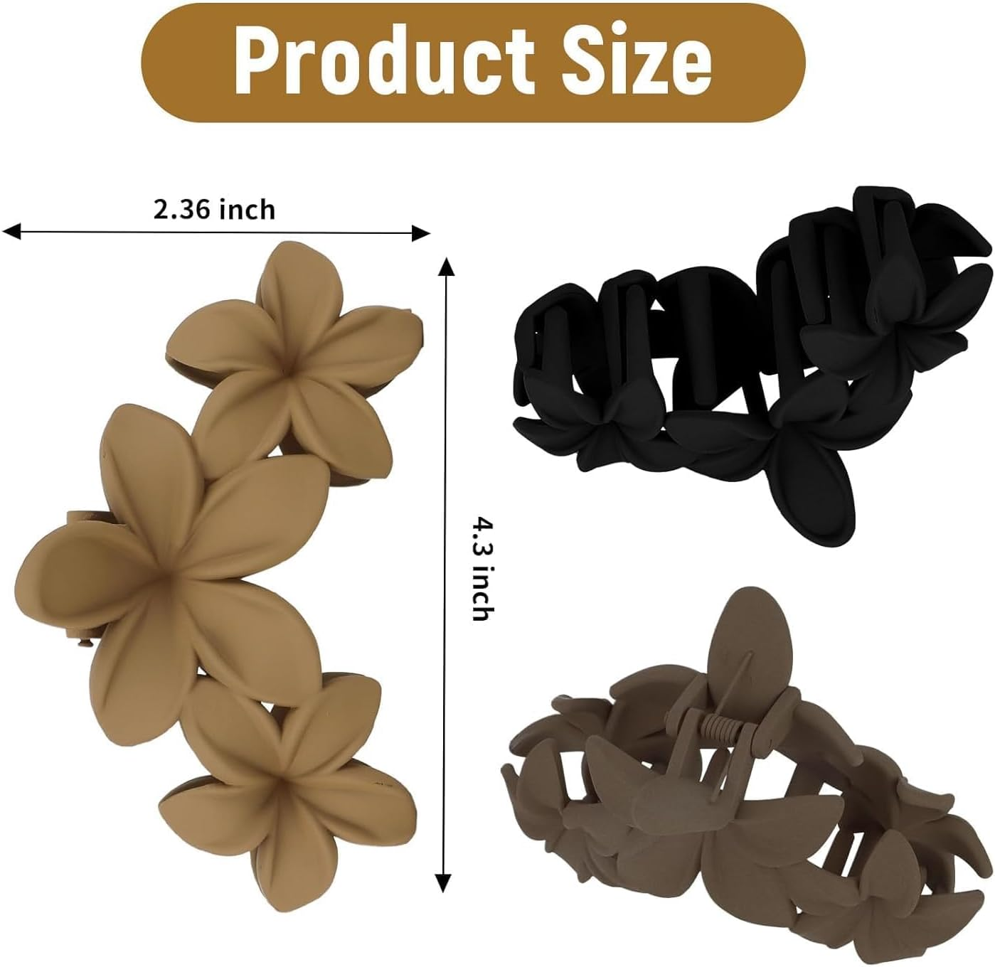 4PCS Flower Hair Claw Clips Non-Slip Matte Flower Hair Clips for Women Cute Hair Clips, Hawaiian Hair Flower Clip Large Plumeria Hair Clip Strong Hold