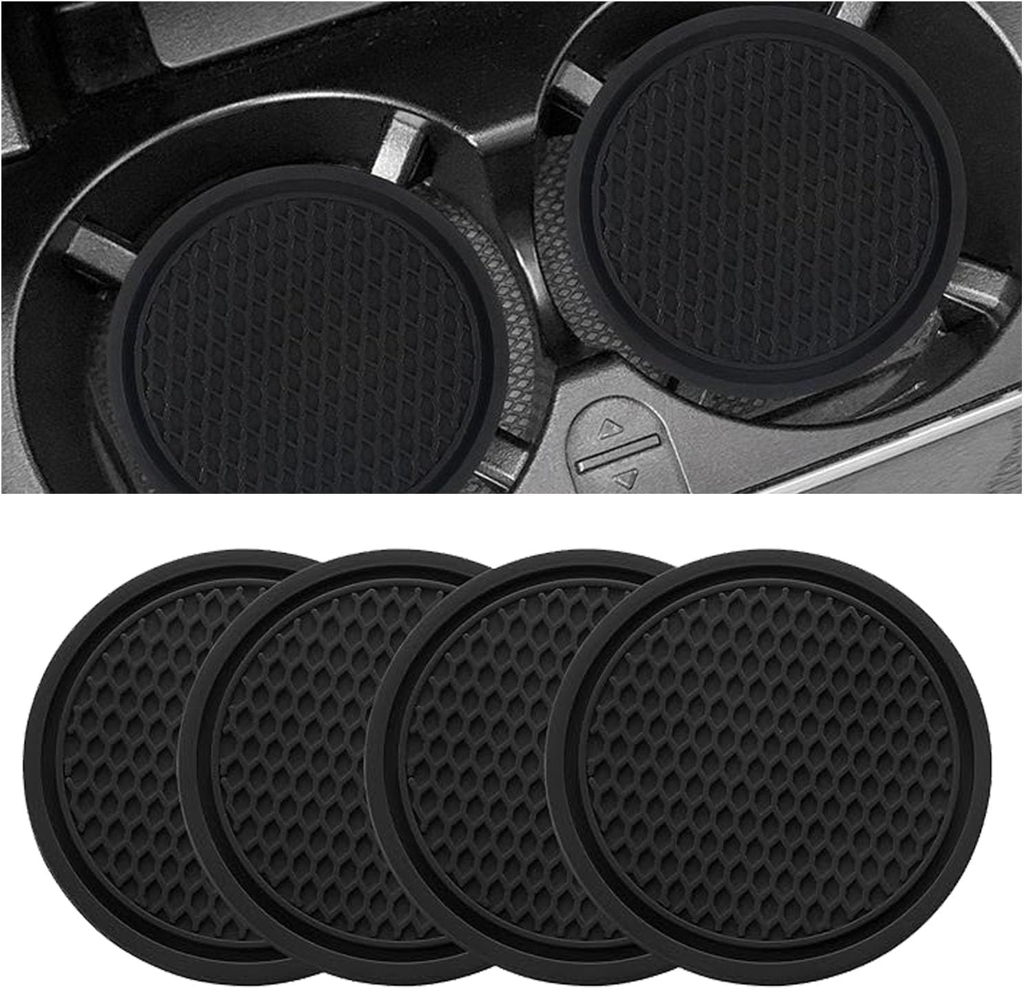 JDFHFGB 4 Pcs Car Cup Coasters,Non-Slip Silicone Cup Mats, Universal Fit for Vehicle Cup Holders,Anti-Spill Interior Car Accessories for Drinks (Black) image number 5