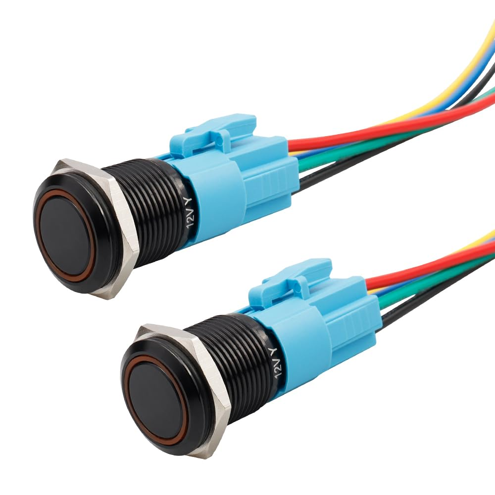 Yakamoz 2Pcs 16Mm Waterproof Latching Push Button Switches, 12V Self-Locking Button on off with Sockets Yellow LED Wiring Harness for Automotive, Marine, Industrial Machinery and DIY. image number 4