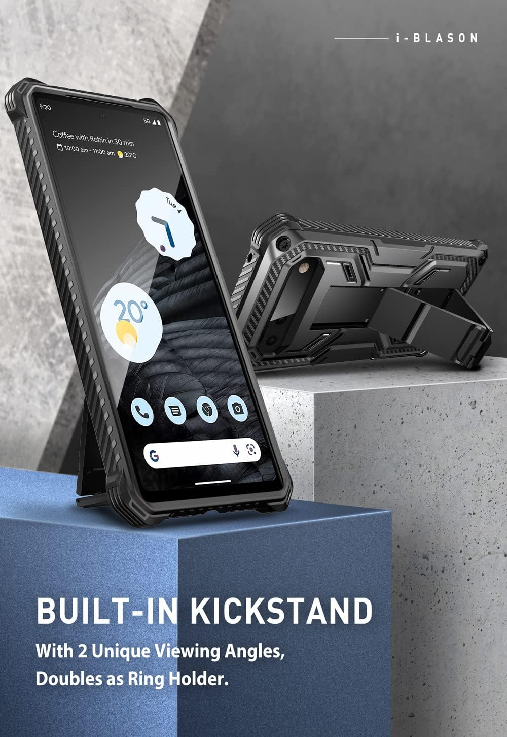 I-Blason Armorbox Lite Series for Google Pixel 7A Case (2023 Release), [2Pcs Tempered Glass Screen Protectors] Slim Protective Bumper Case with Built-In Kickstand (Black)