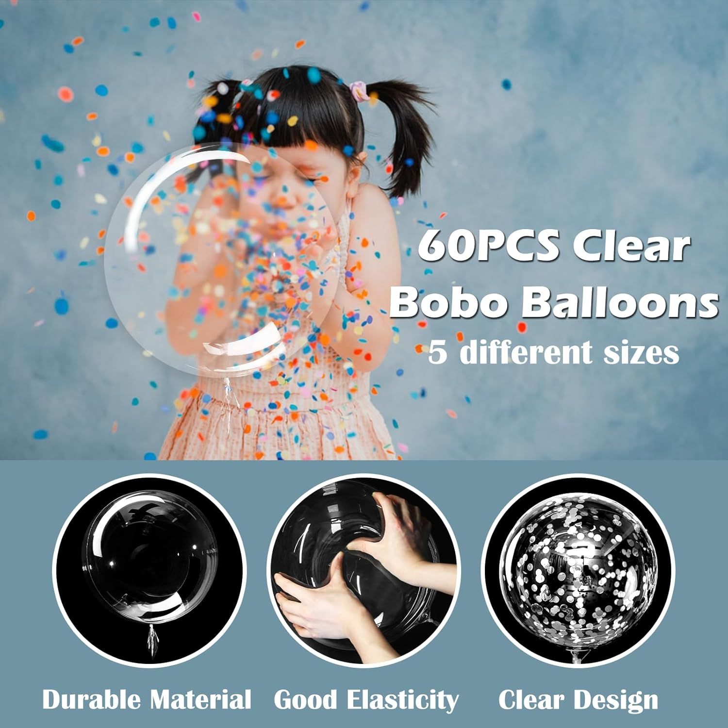 RETON 60PCS Clear Balloons Bobo Balloons, Different Sizes 11/18/20/24/36 Inch Clear Balloons for Stuffing, Transparent Bubble Bobo Balloons for Wedding DIY Birthday Baby Shower Party Decoration image number 4