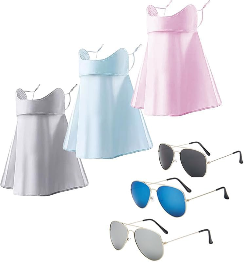 Breathable Cooling Face Cover Sunglasses 3 Set, Ice Silk Protection Earloop Neck Gaiter Scarf with Adjustable Straps, Multi-Functional Headwear Neck Cover for Men Women Summer Outdoor Sports image number 3