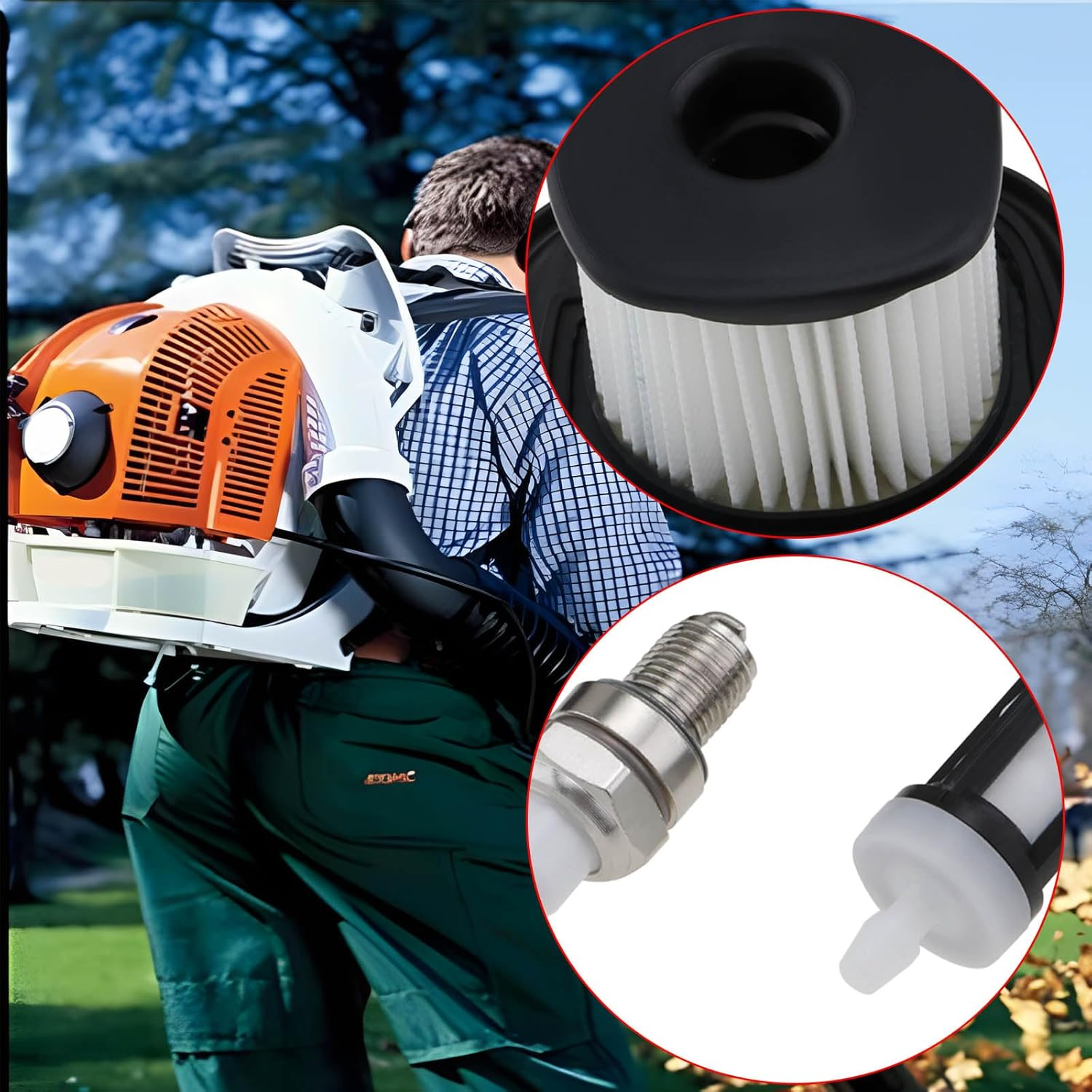 OTOTEC 4Pcs Service Kit Include Air Filter Fuel Filter Spark Plug Pull Cord Compatible with Stihl SH86 SH86C BG86CE BG86Z BG86CEZ Leaf Blower image number 1