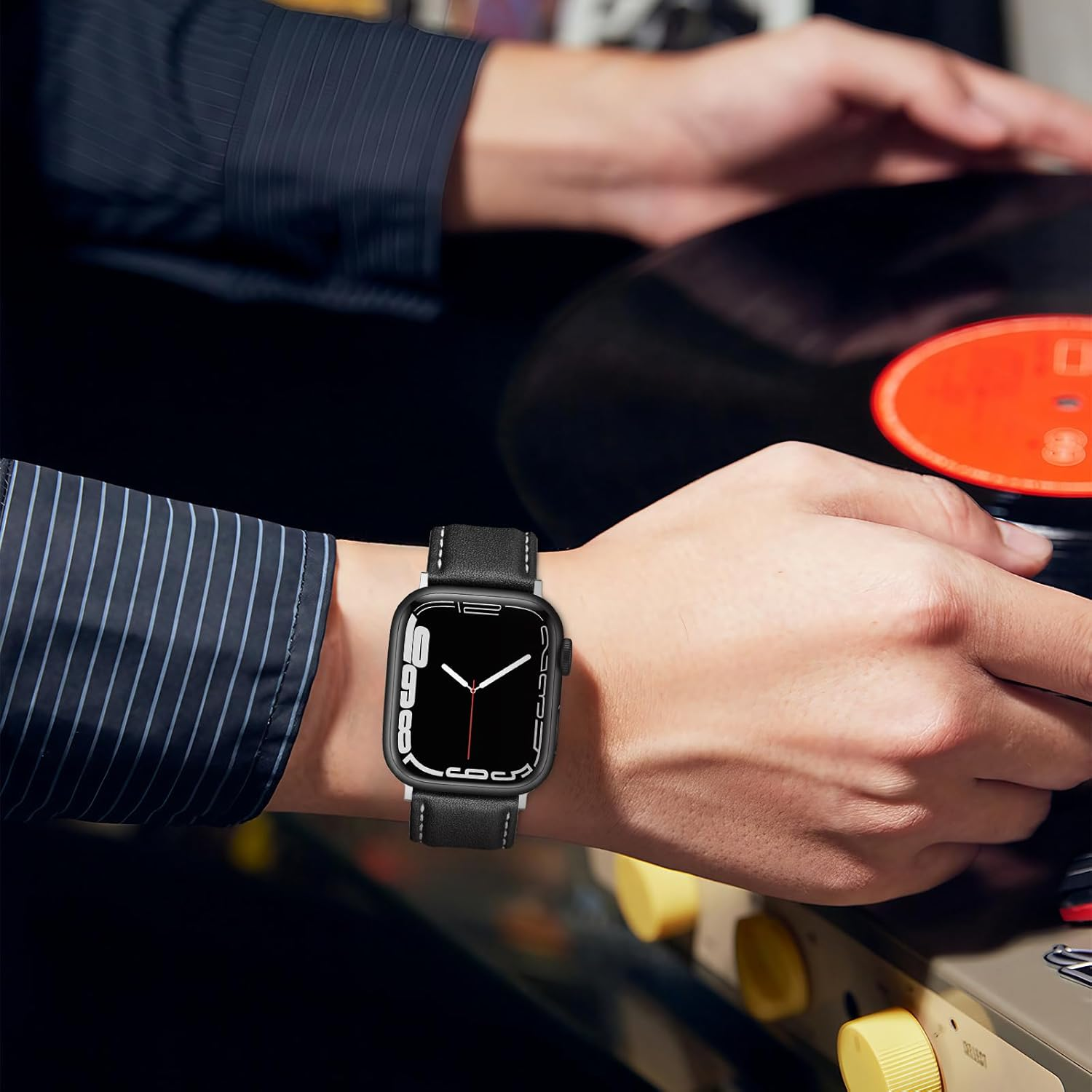 EDIMENS Leather Bands Compatible with Apple Watch 42Mm 44Mm 45Mm Band Men Women,Vintage Genuine Leather Wristband Replacement Band Compatible for Apple Iwatch Series 8 7 6 5 4 3 2 1 SE Sports Edition image number 2