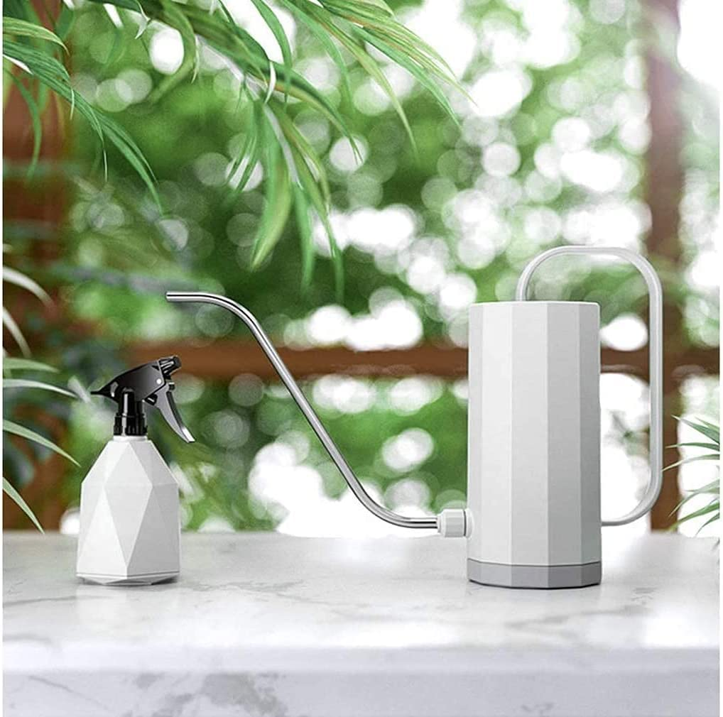 Plants Watering Can,1.2L & 600ML Stainless Steel Long Spout Plastic Watering Pot Set, Modern Style Watering Pot for Indoor Outdoor House Garden Plants (White) image number 2