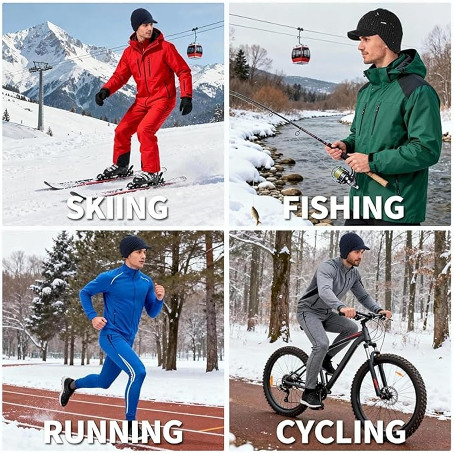 LAPQEND Cozy Head Beanie, 2026 New Winter Beanies Hat with Brim Ear Flaps, Warm Fleece Lined Knit Hat Unisex