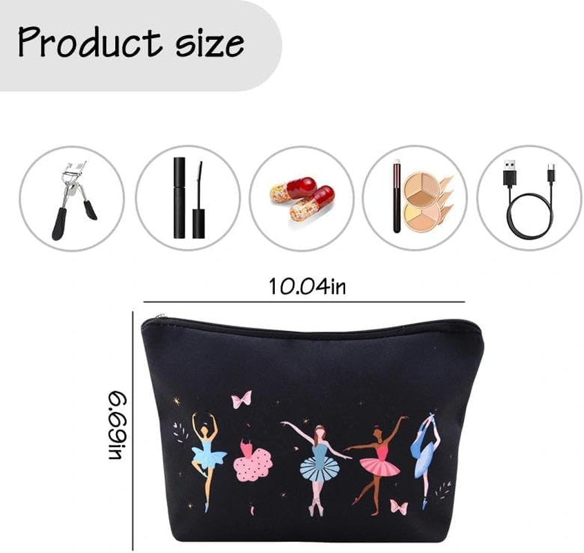 Ballerina Makeup Bags for Women Girls Ballet Recital Gifts for Daughter Granddaughter Travel Cosmetic Toiletry Pouch Organizer Dancing Lover Presents for Besties Sister - White image number 3