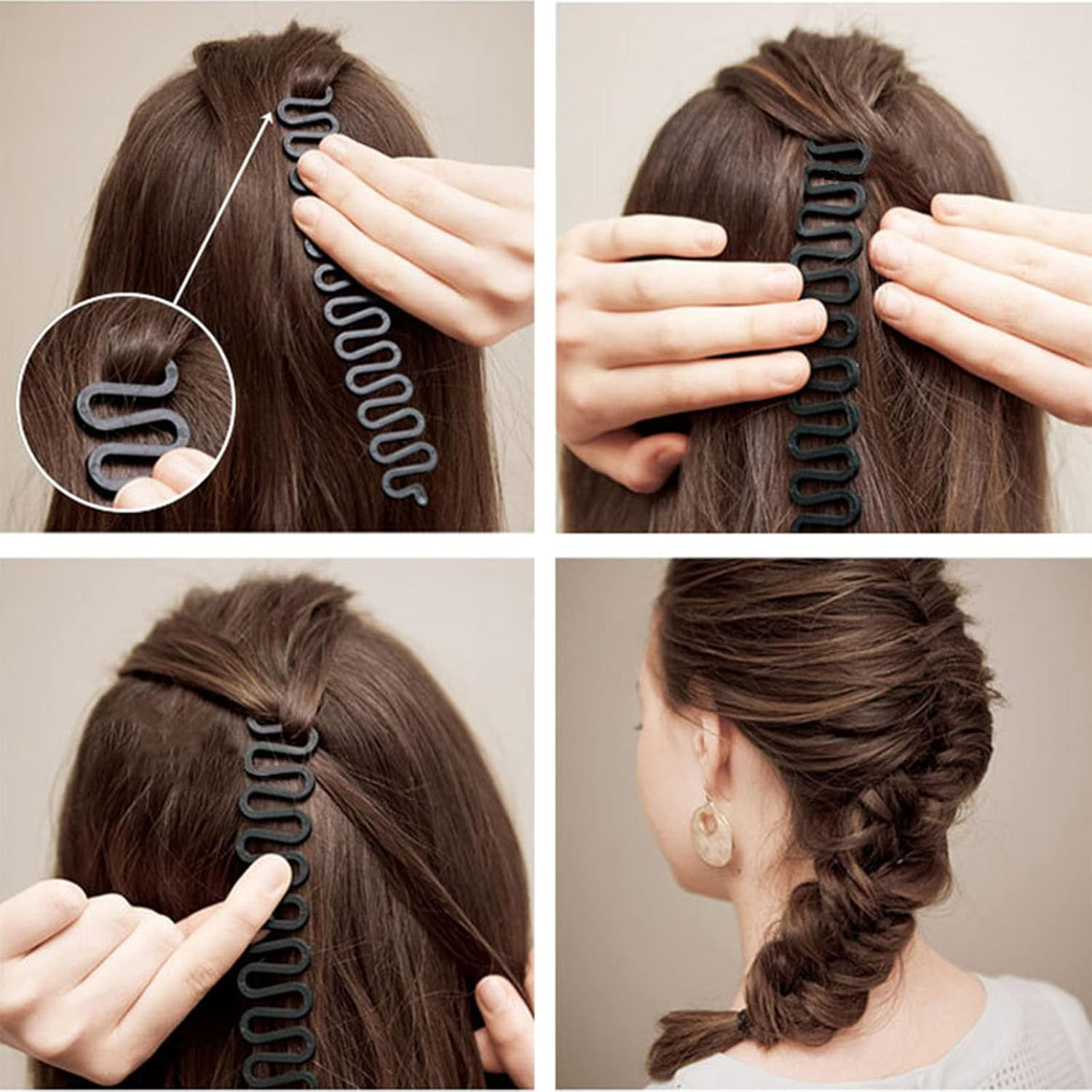 12 Pcs Hair Braiding Tool Set Topsy Tail Hair Tool Black DIY Hair Styling Tools with Rat Tail Comb, Ponytail Loop Hair Bands Remover Cutter Fast Hair Accessories for Hair Braid image number 3