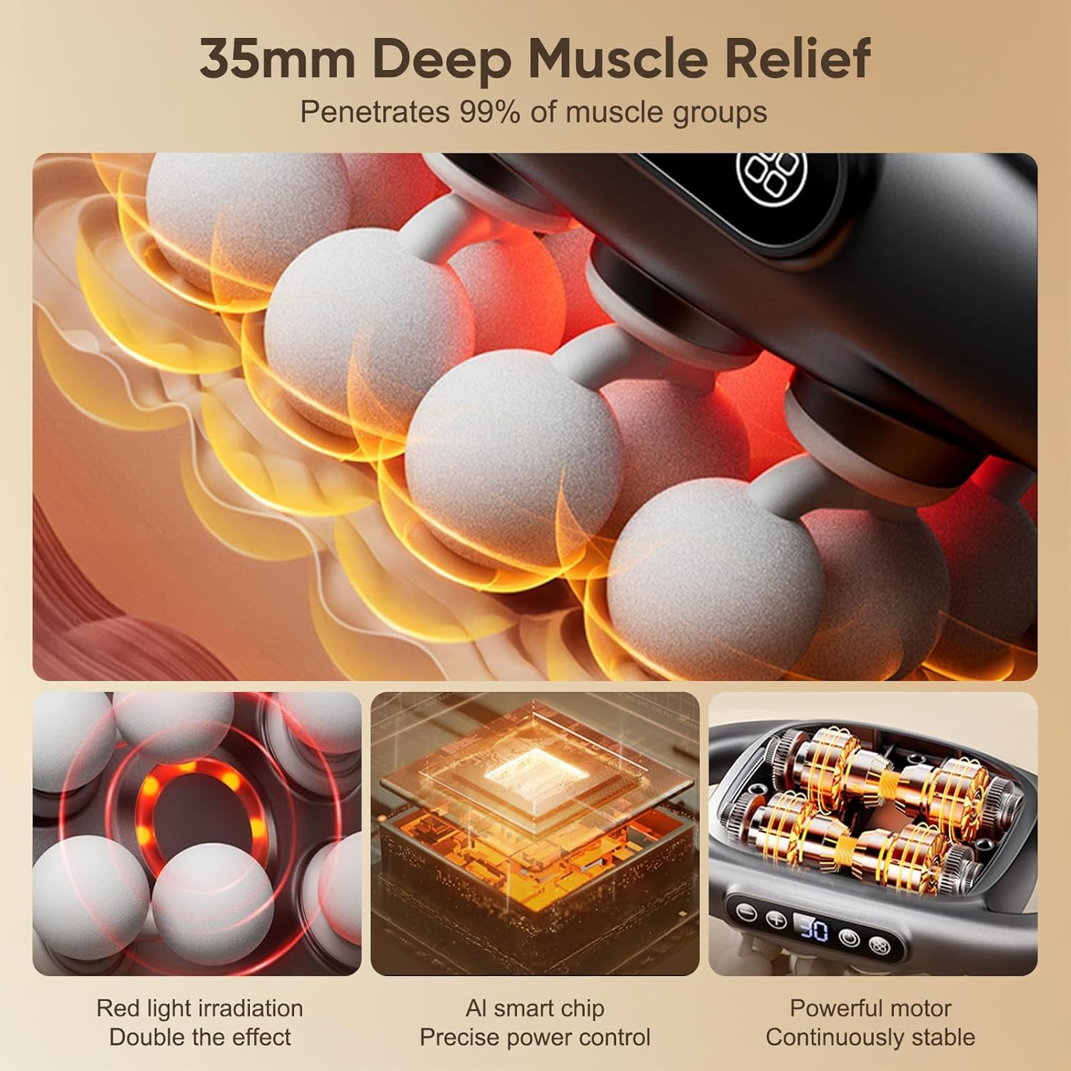 16-Drive Massage Gun Set, Upgraded Deep Tissue Percussion Massager with 16 Massages Heads, Red Light Therapy, Quiet Muscle Massage Gun for Back, Shoulders, Legs, Foot, Body Muscle Pain Relief image number 3