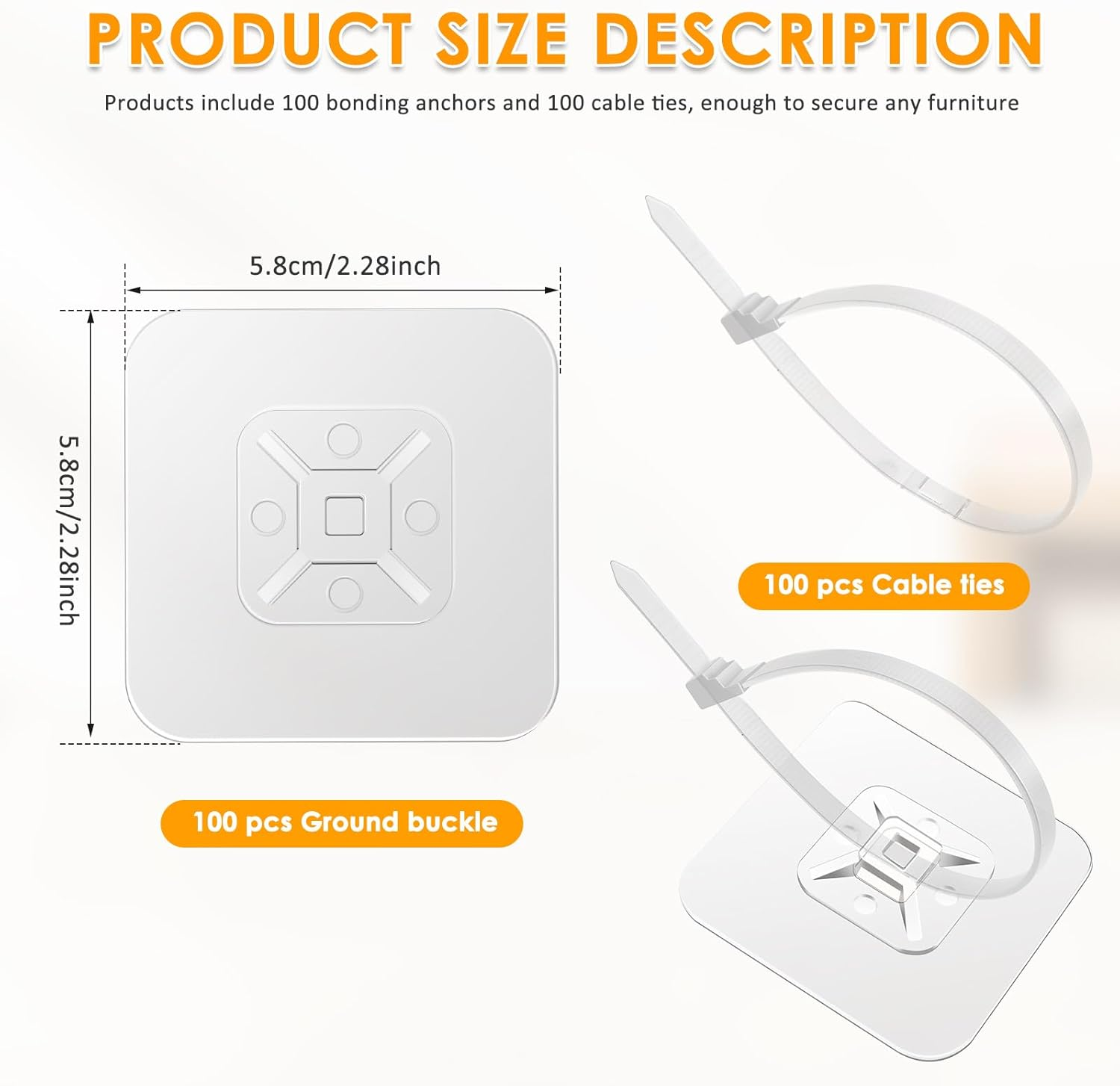 100Pcs Furniture Anchors Plastic Furniture Straps No Drill Adhesive Backed Wall Anchor Straps for Cabinets Bookcases Dressers (100-Pack) image number 4