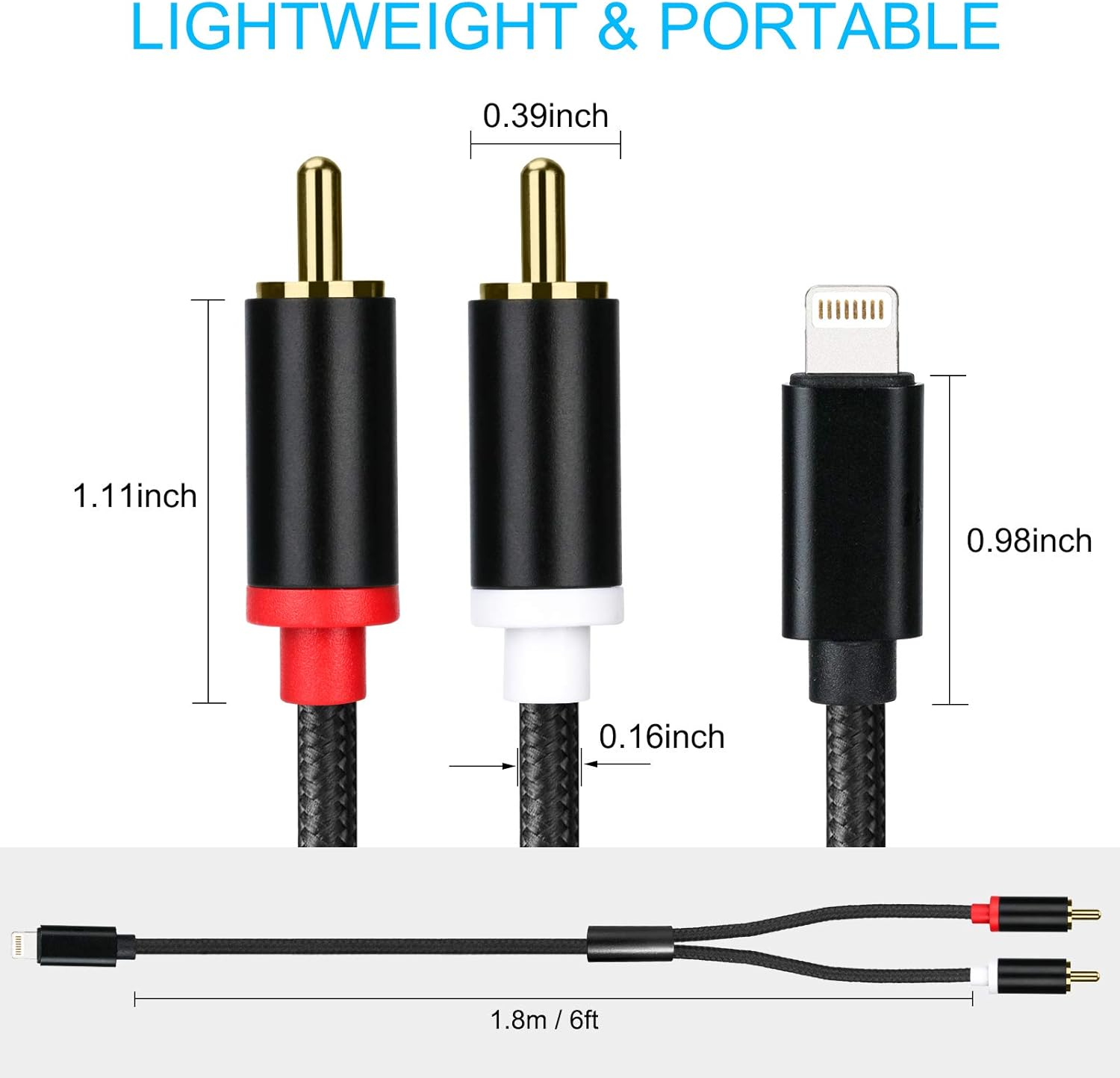 Lightning to RCA Cable Audio Aux Adapter, Stereo Y Splitter Adapter for Select Iphone, Ipad and Ipod Models for Power Amplifier, Car, Home Theater, Speaker and More Silver 6FT image number 1