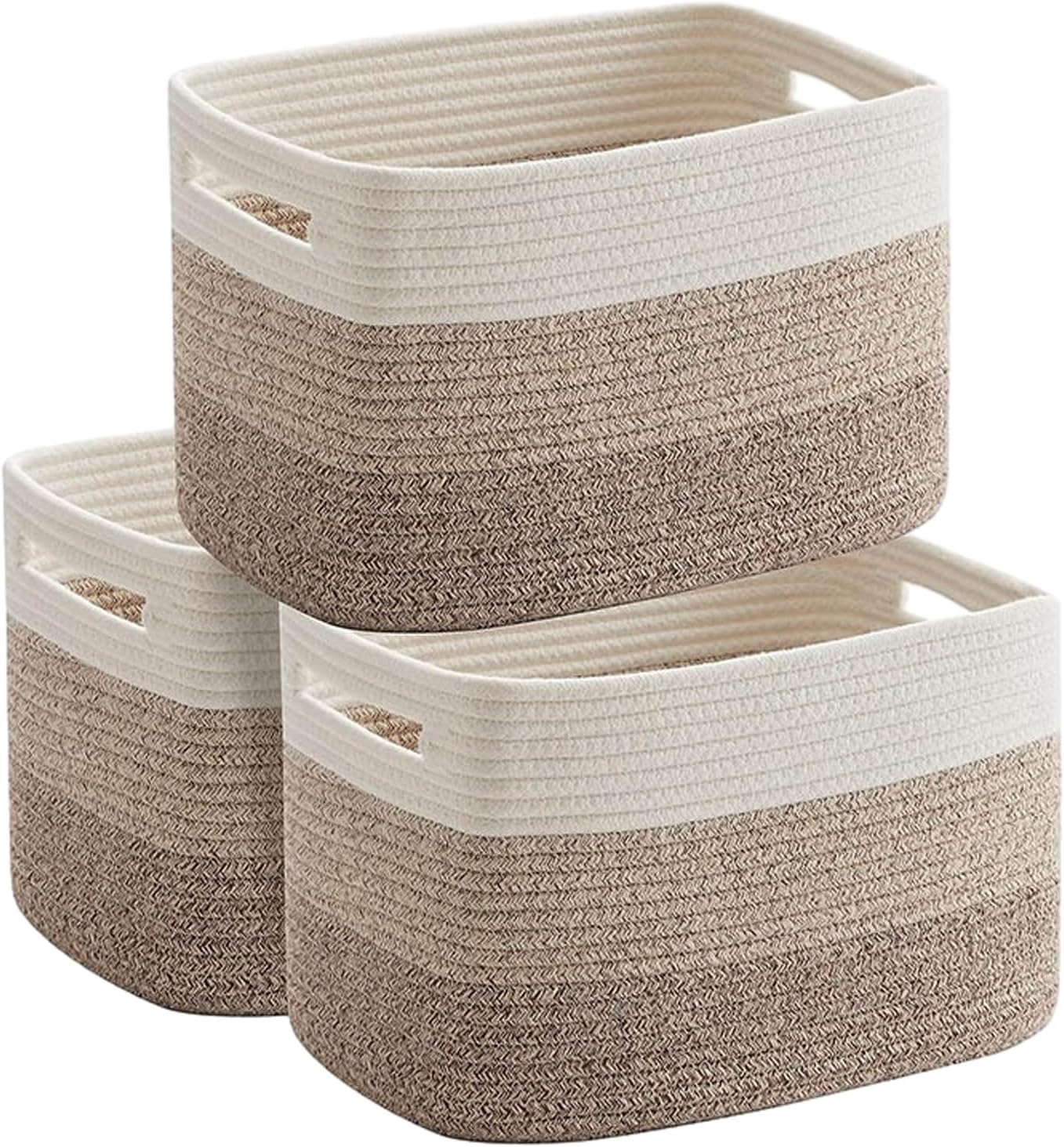3Pack Storage Basket for Organizing, Woven Baskets for Storage, Cotton Rope Basket for Toys,Towel Baskets for Bathroom, Gradient Yellow 38*25*23Cm image number 5