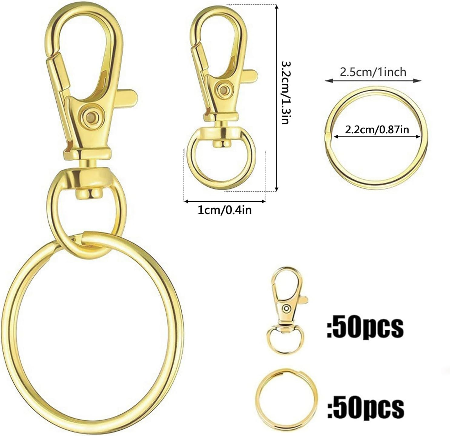 100PCS Key Ring Set,50 Rotating Quick-Release Hooks and 50 Key Rings,Suitable for DIY Craft Making and Design (Gold) image number 3