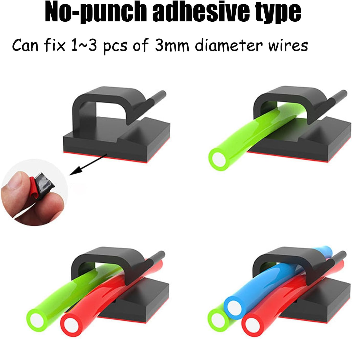 Mtxorvix 100PCS Adhesive Cable Clips with Strong Tapes - Cord Organizer Holder for Wire Management in Car, Office, and Home (Black) image number 1