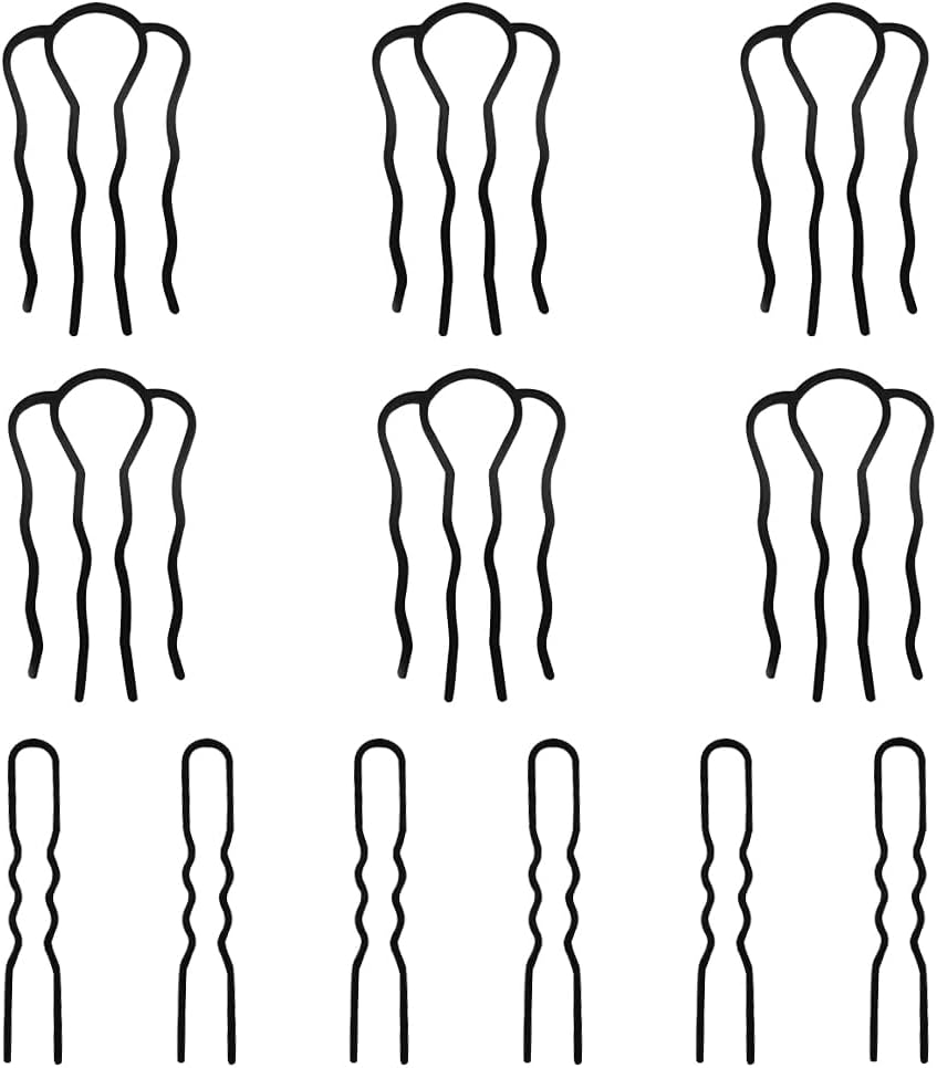 TRKETK 12 Pcs Metal Hair Fork Clips Side Combs Vintage French Twist Comb Messy Updo Bun Hairpin U-Shape Hairpin Styling Tool Accessories for Women Girls All Hair Types (Black) image number 1