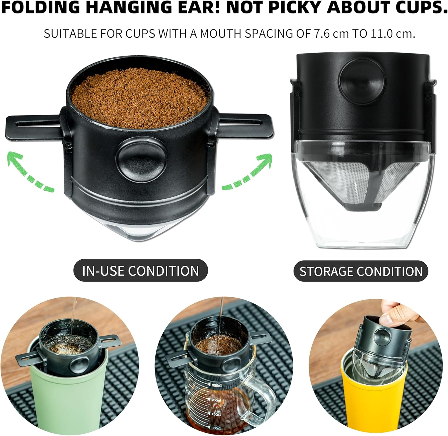 NEOUZA Pour over Coffee Dripper, Reusable Stainless Steel Coffee Filter, Portable Collapsible Paperless Coffee Maker for Camping, Travel, and Office Use (Dripper Only) - Dripper Only image number 3