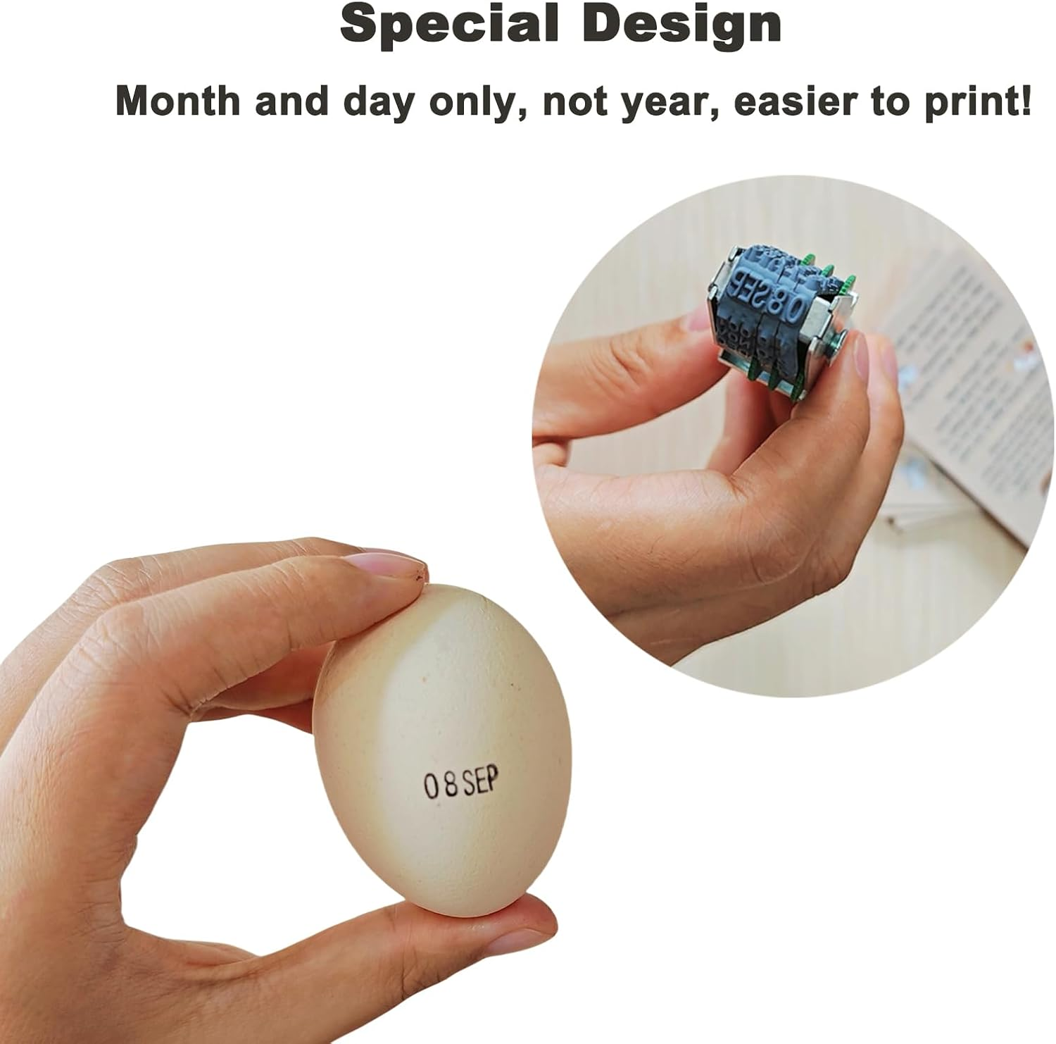 Egg Date Stamp for Fresh Eggs, Rubber Egg Stamper, Suitable for Chicken Duck Turkey Goose Eggs
