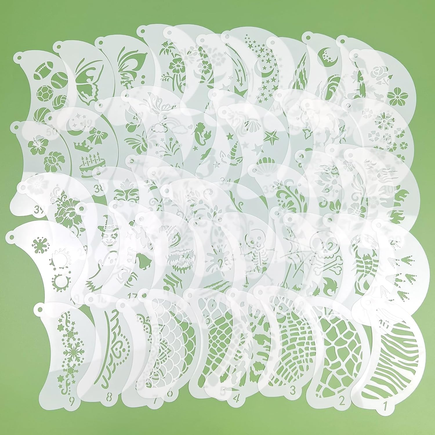 50Pcs Face Paint Stencils, Body Facial Painting Templates, Diverse Designs for Makeup, Halloween, Party Art Painting image number 3