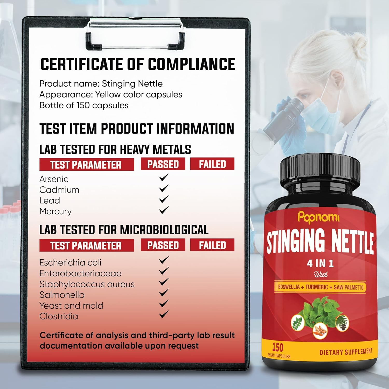 Papnami Stinging Nettle Root Extract Capsules & Boswellia, Turmeric, Saw Palmetto | Prostate Health Supplements for Men, Promotes Urinary Tract Health Support | 5 Months Supply, 150 Capsules image number 6