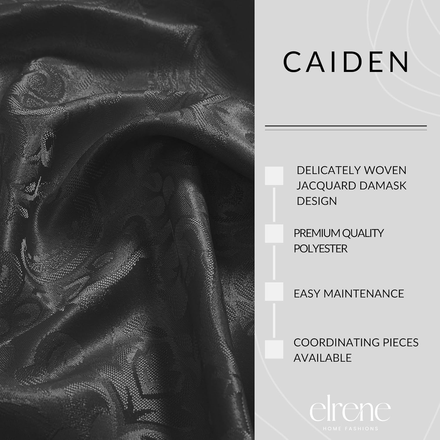 Elrene Home Fashions Caiden Elegance Damask Napkin Set of 4, 17" X 17", Black image number 5