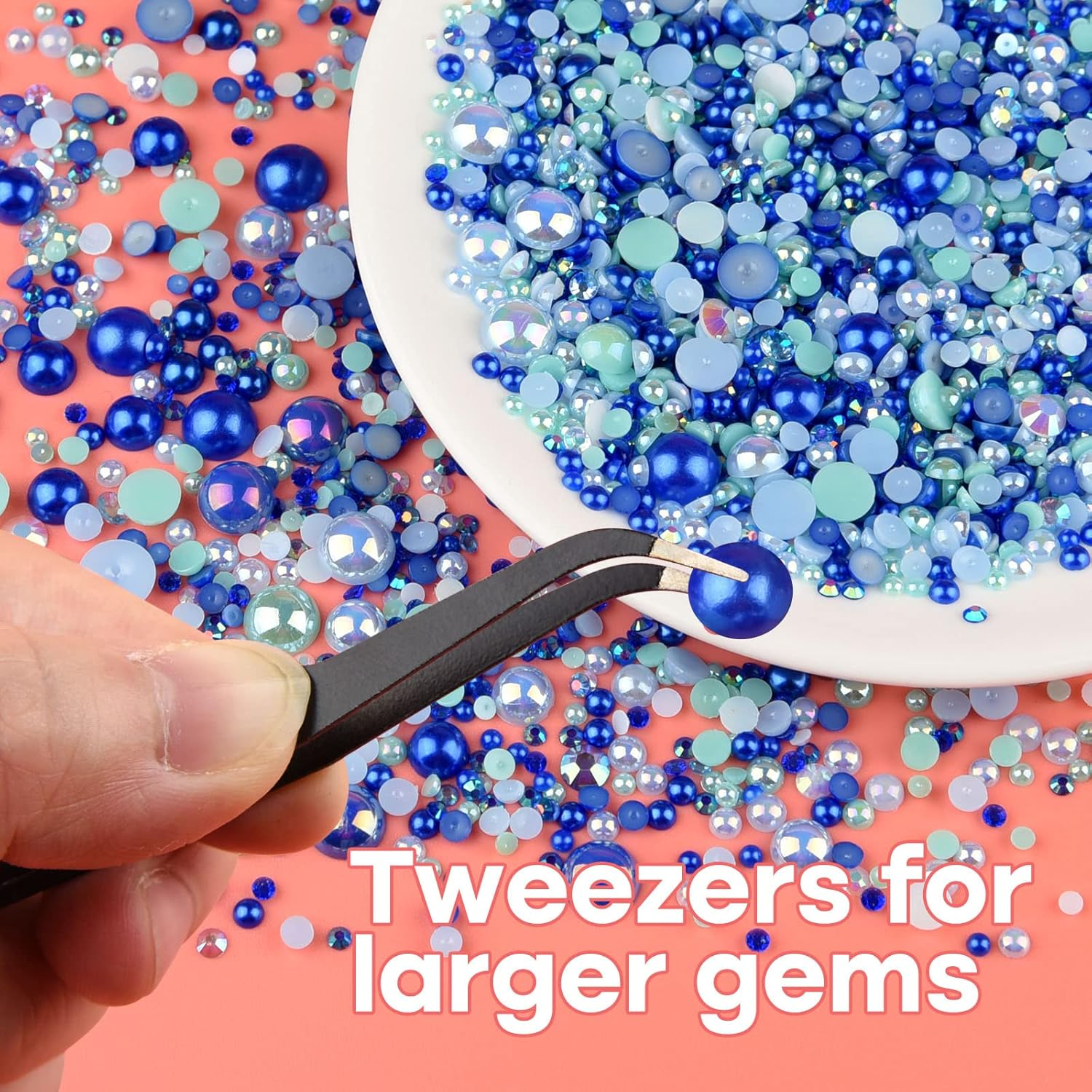 ASTARON 50G Mix Flat Back Pearls and Rhinestones for Crafts Mixed Size 3Mm-10Mm Flat Back Rhinestones for Crafts Flatback Pearls for DIY Tumblers Mugs Nail Art Shoes Clothes (Blue Series) image number 2