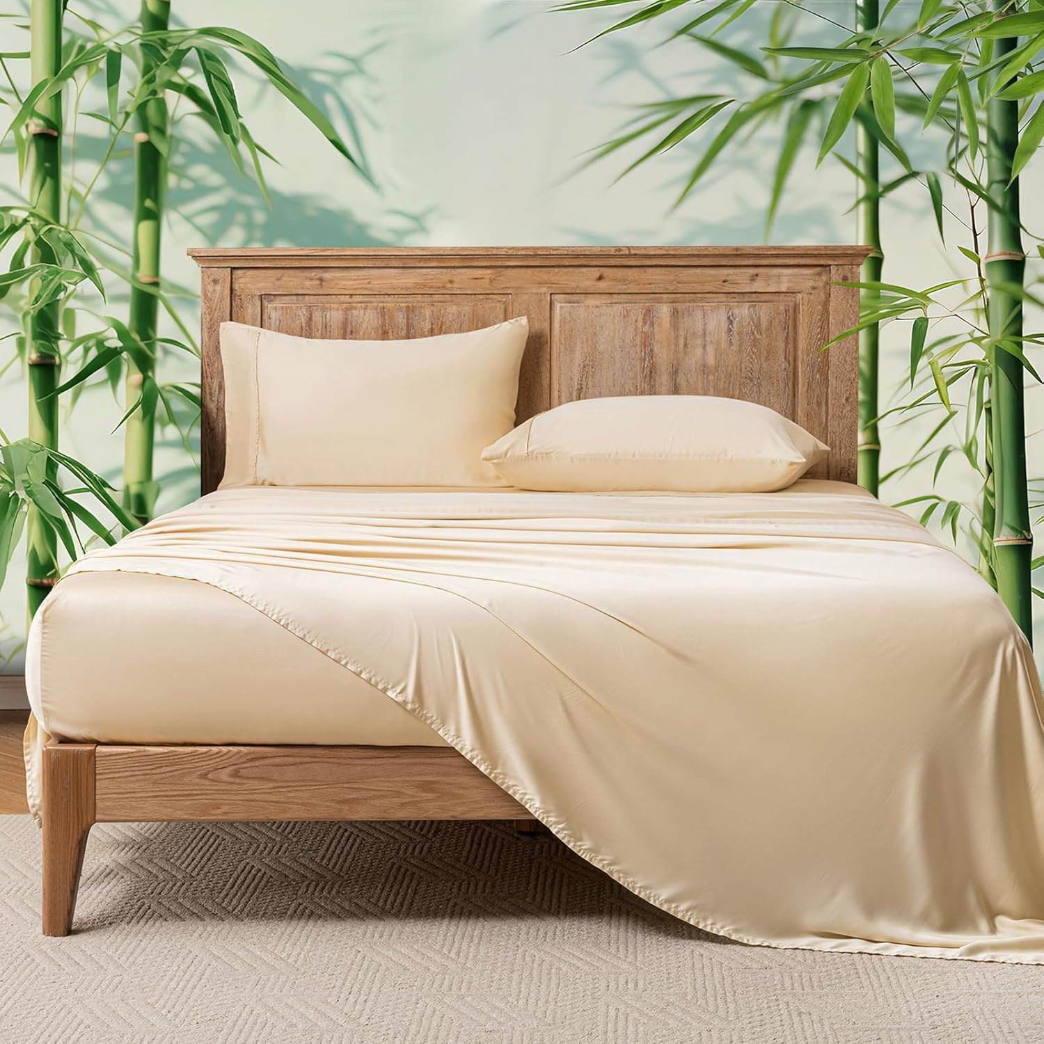 Lakora Bamboo Sheet Set Queen Size - 1000TC Set with Fitted Sheet, Flat Sheet - Cooling Bedding with Deep Pocket- Breathable, Soft, Hypoallergenic for Hot Sleepers (Champagne,Queen)