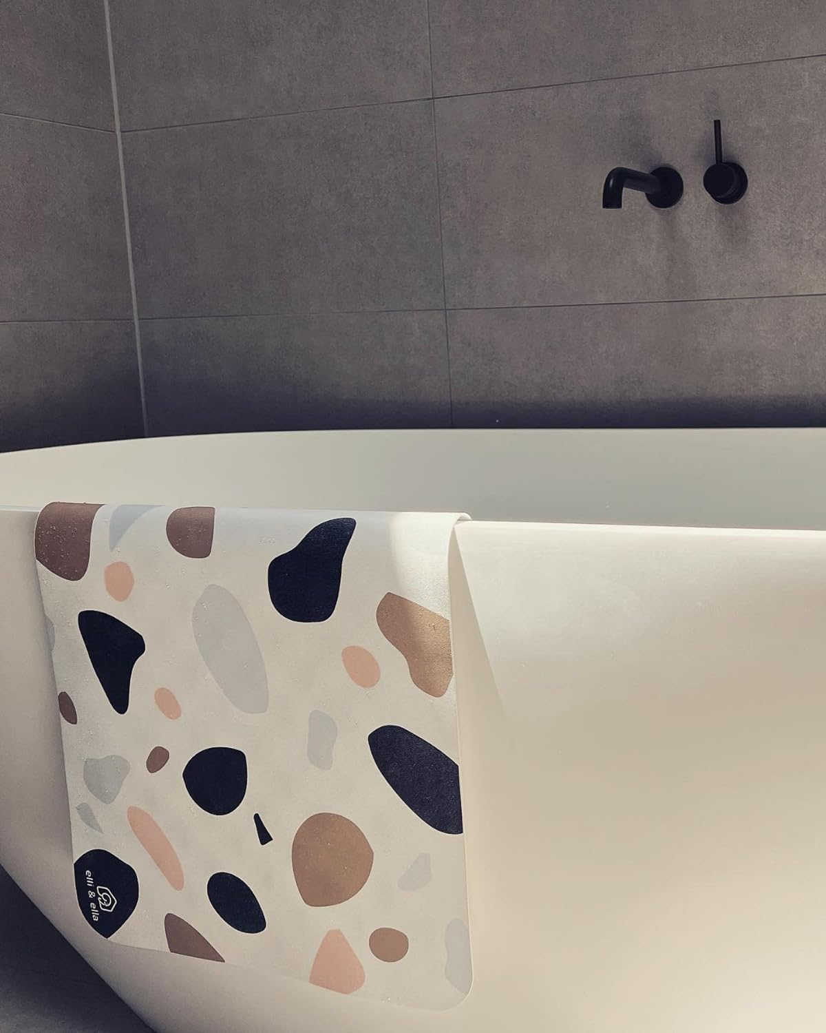 Elli & Ella Bath Mat for Kids - Non-Slip Suction Cups, Natural Rubber - Comfortable for Bath Time (Terrazzo Ivory)