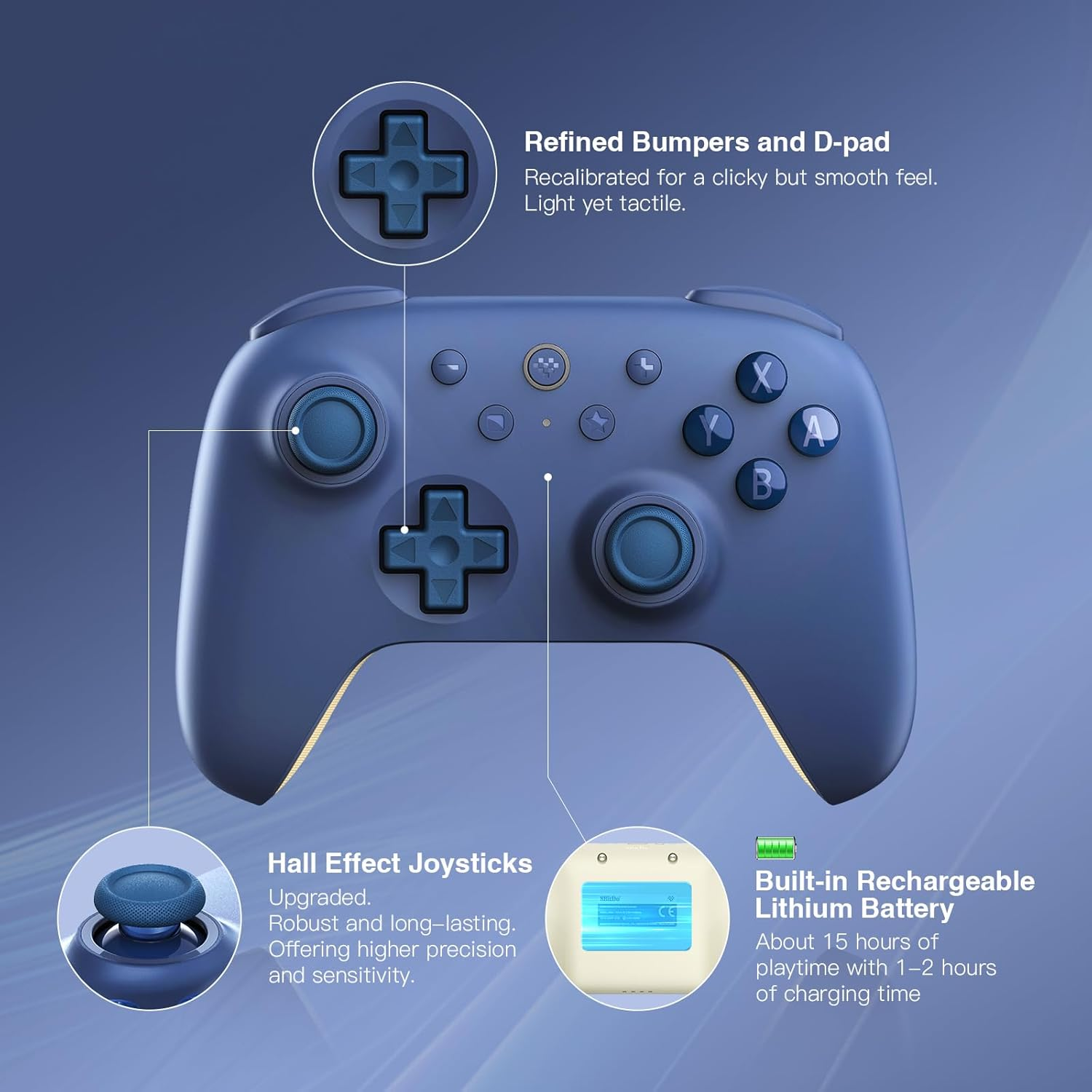 8Bitdo Ultimate 2C Bluetooth Controller (Hall Effect Joystick Update) - for Switch/Switch 2, with Remappable L4/R4 Bumpers, 6-Axis Motion Control, Rumble Vibration and Turbo Function (Dark Blue) - Dark Blue image number 5