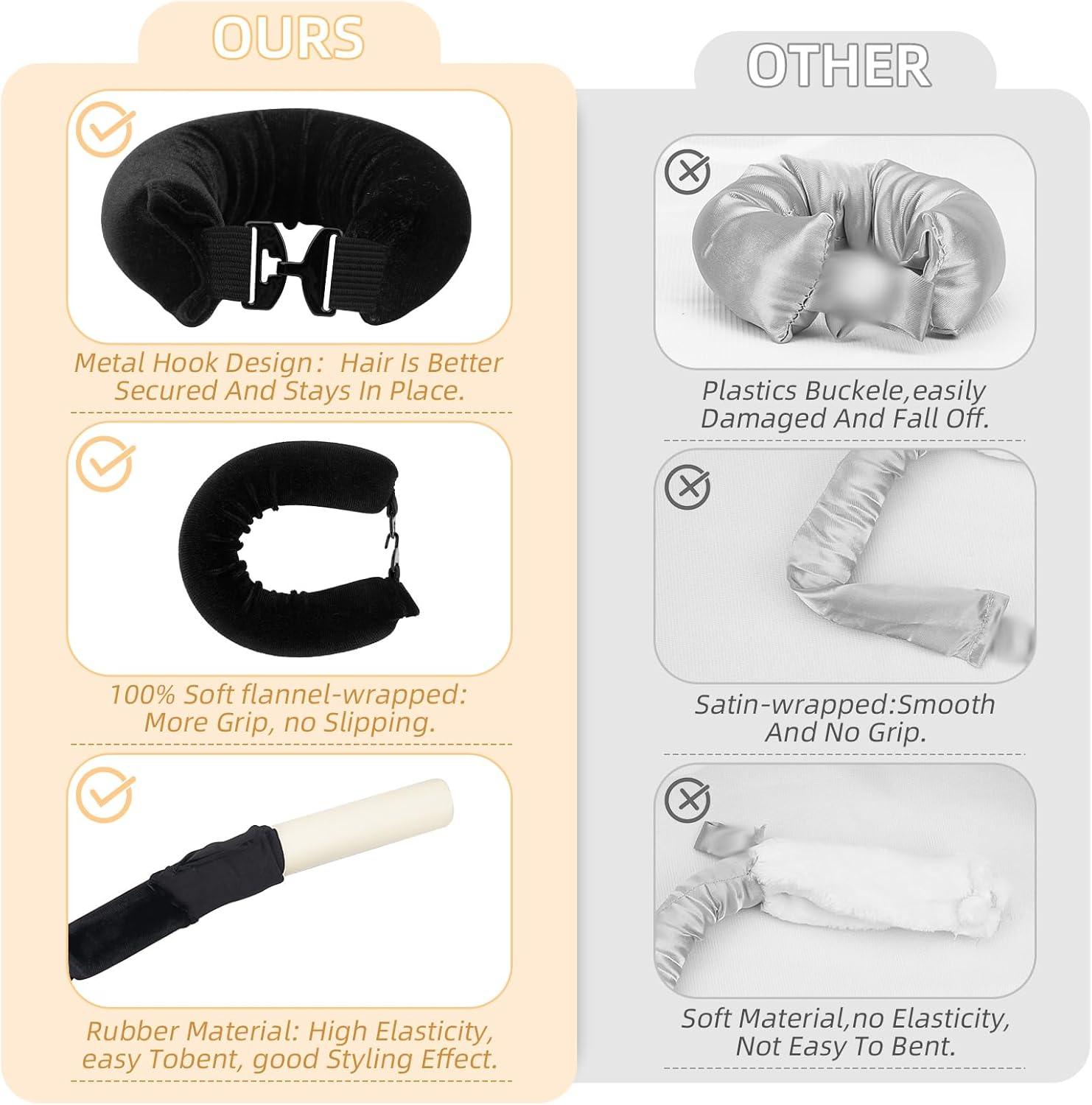 Overnight Heatless Hair Curler Blowout Rods Jumbo, Heatless Curls Satin Jumbo Flexi Rods to Sleep In,Soft Heatless Rod for All Hair Types,No Heat Overnight Sleeping Curls Styling Tools 3Pcs Khaki image number 4