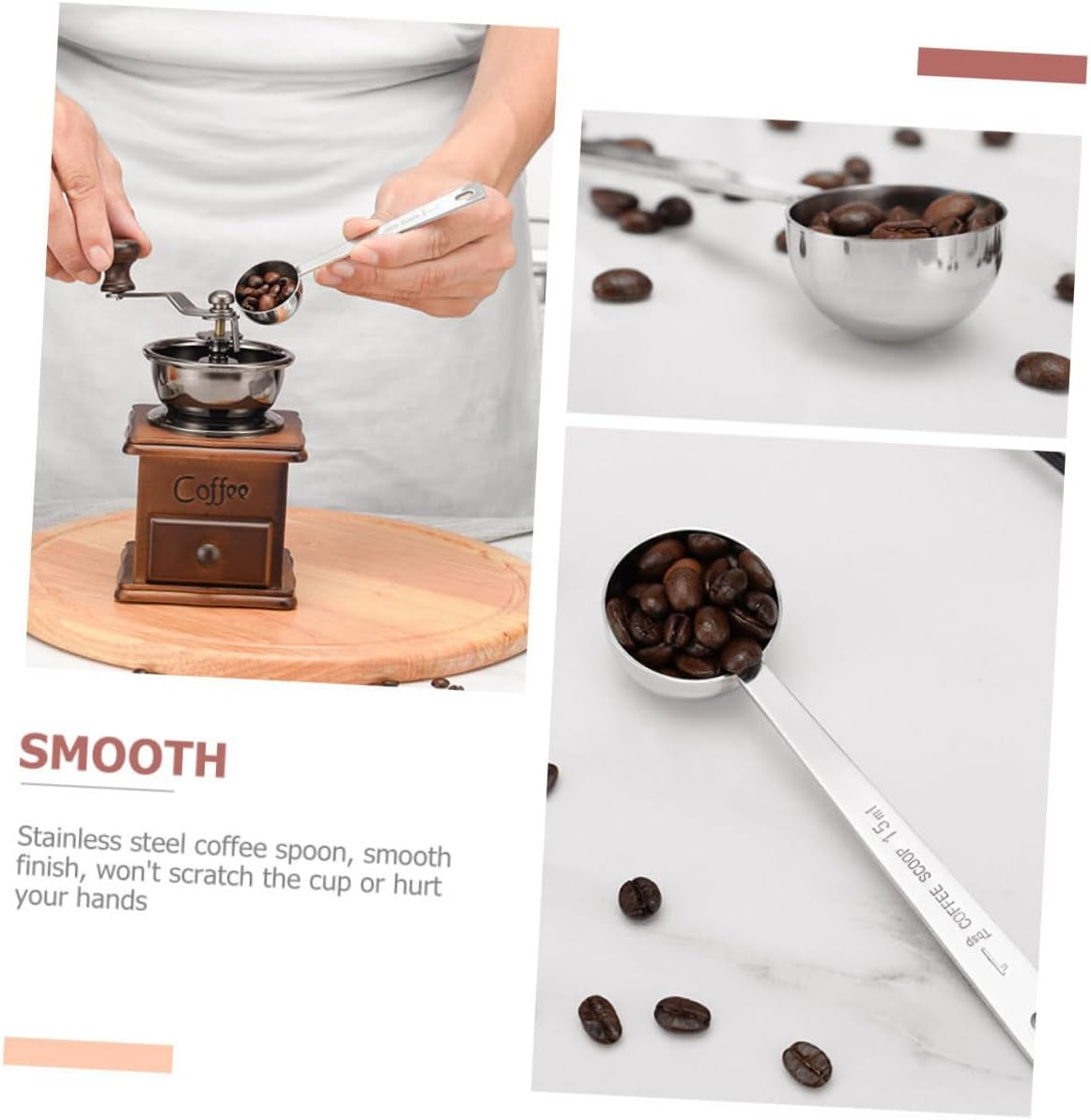 2Pcs Stainless Steel Coffee Scoop Measuring Spoons Baking Kitchen Utensils for Tea Sugar Flour Spices Accurate Measurement Easy to Clean