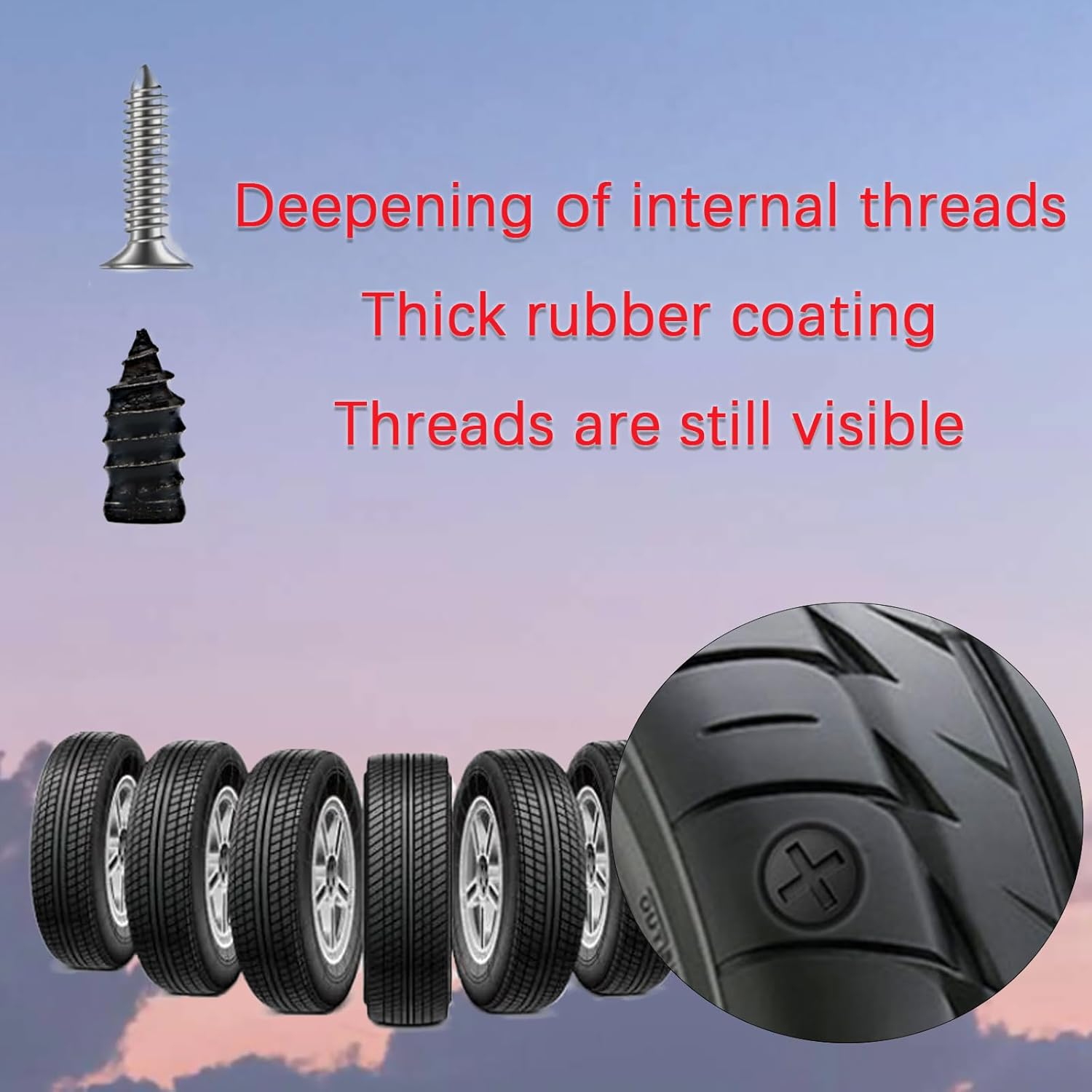 Pack of 40 Black Tire Repair Nails, 2 Size Fast Tool Self-Service Tire Repair Plugs with Screwdriver, Vacuum Tire Mending Nail with Rubber Surface for Auto Car Motorcycle Tire Rapid Repair image number 3