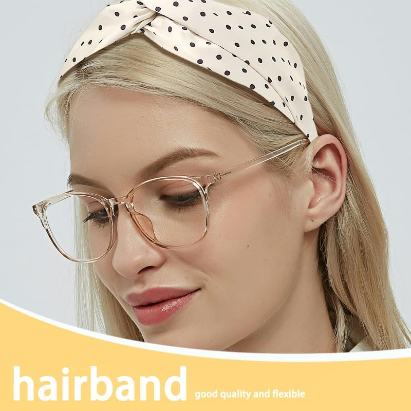 Polka Dot Headband Top Knot Headband for Women Polka Dots Head Band Wide Knotted Headbands for Women Girls Polka Dot Hairband Fashion Beige Hair Accessories - Beige image number 6