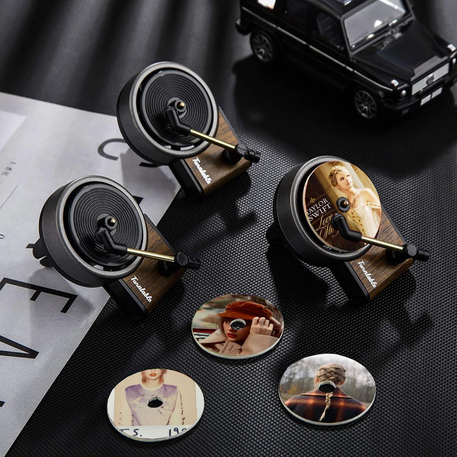 Car Air Freshener, Record Player Air Freshener, Car Record Player Ventilation Clip, Album Cover Record Player Clip, with 2 Players and 12Pcs Aromatherapy Tablets, Music Gifts for Singer Fans image number 3