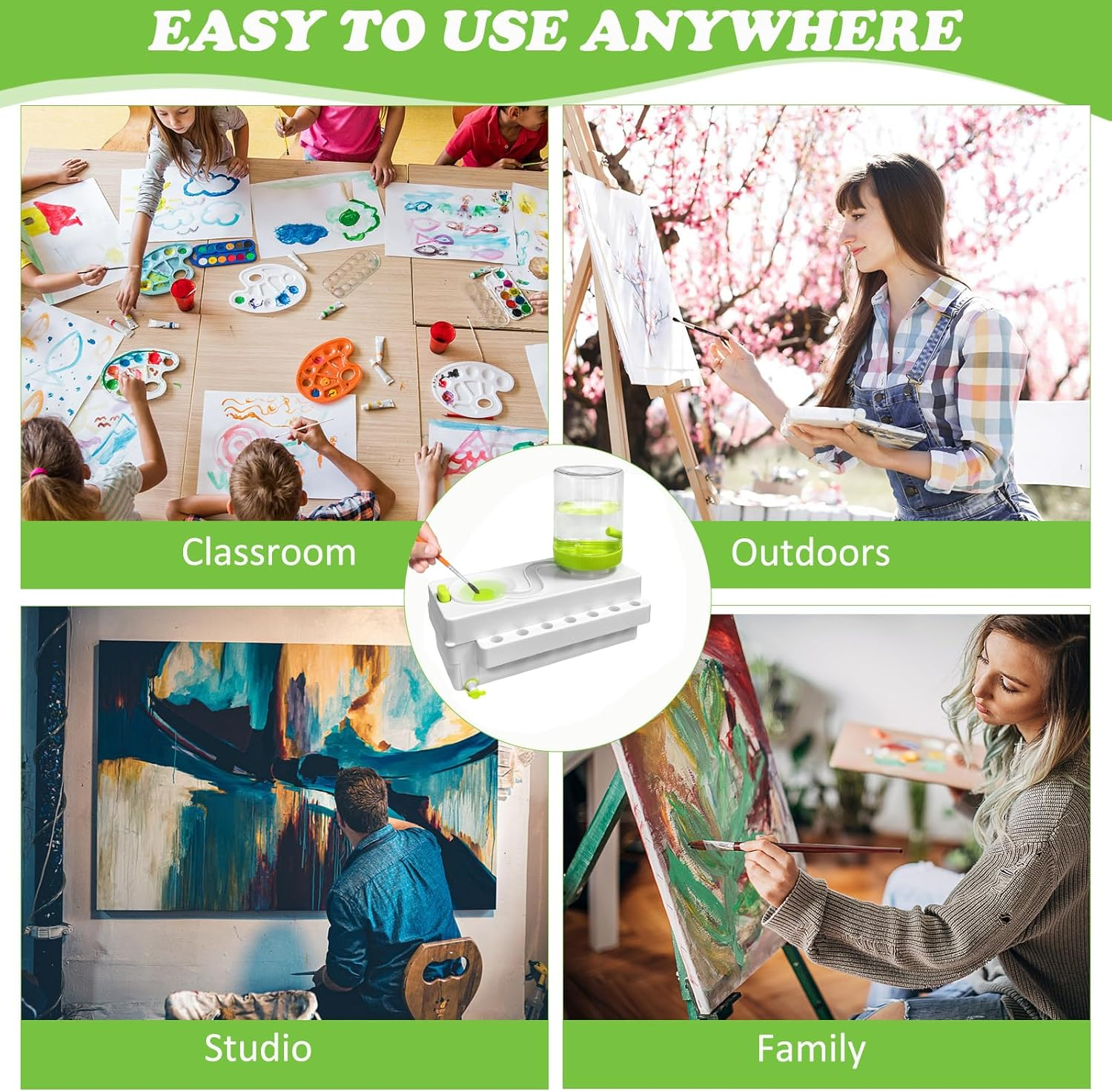 Gurxi 1 Piece Multifunctional Brush Rinser, Water Circulation Rinser, Brush Cleaning Station for Cleaning Artist & Makeup Brushes (Green) image number 2