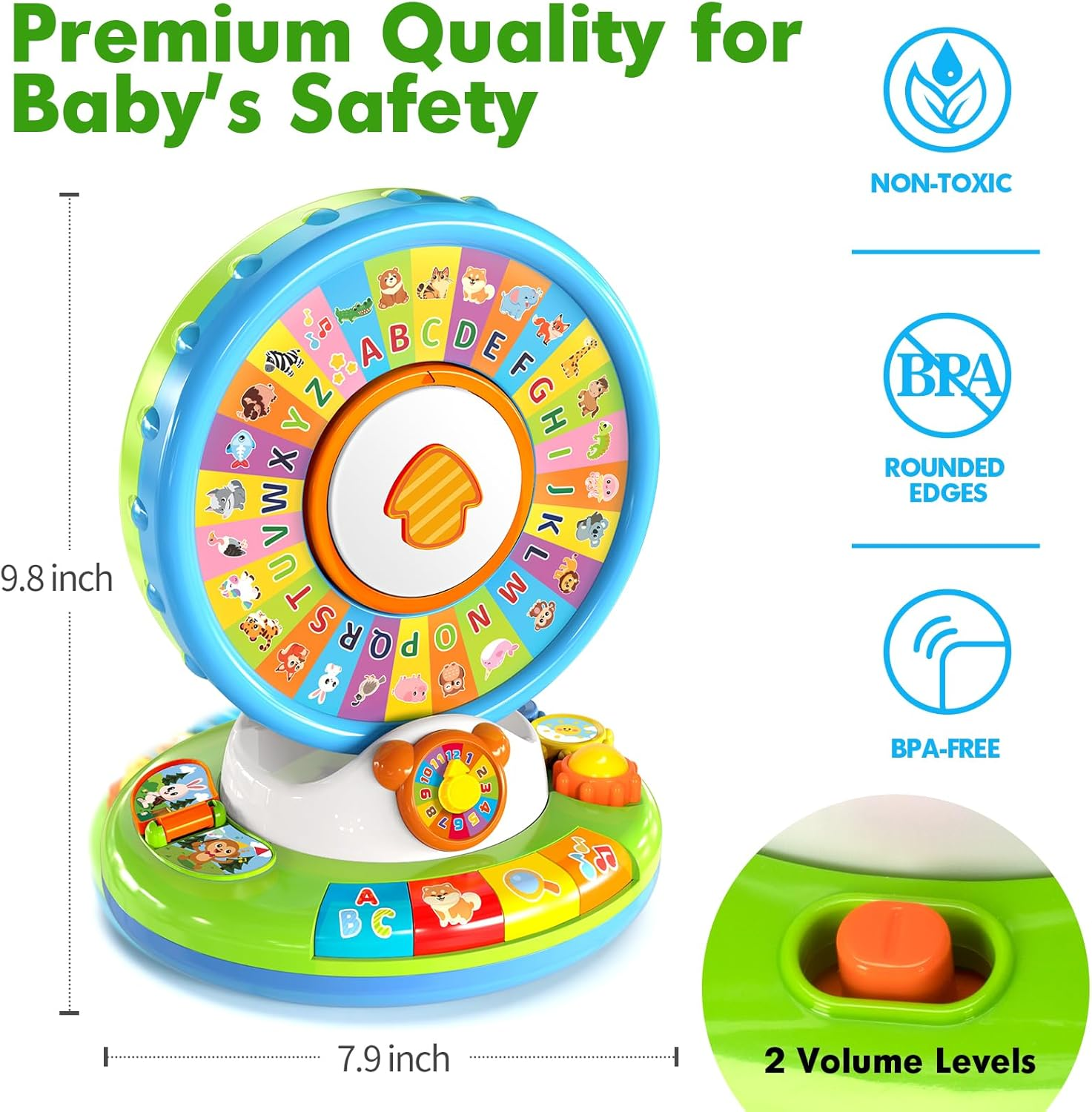 Toys for 1 2 3 Year Old Boy Girl, Musical Spin and Sing Alphabet Zoo, Learning Toys for Toddlers 1-3, Educational Interactive Toys, Christmas Birthday Baby Boys Girls Age 6-9-12-18 Months image number 2