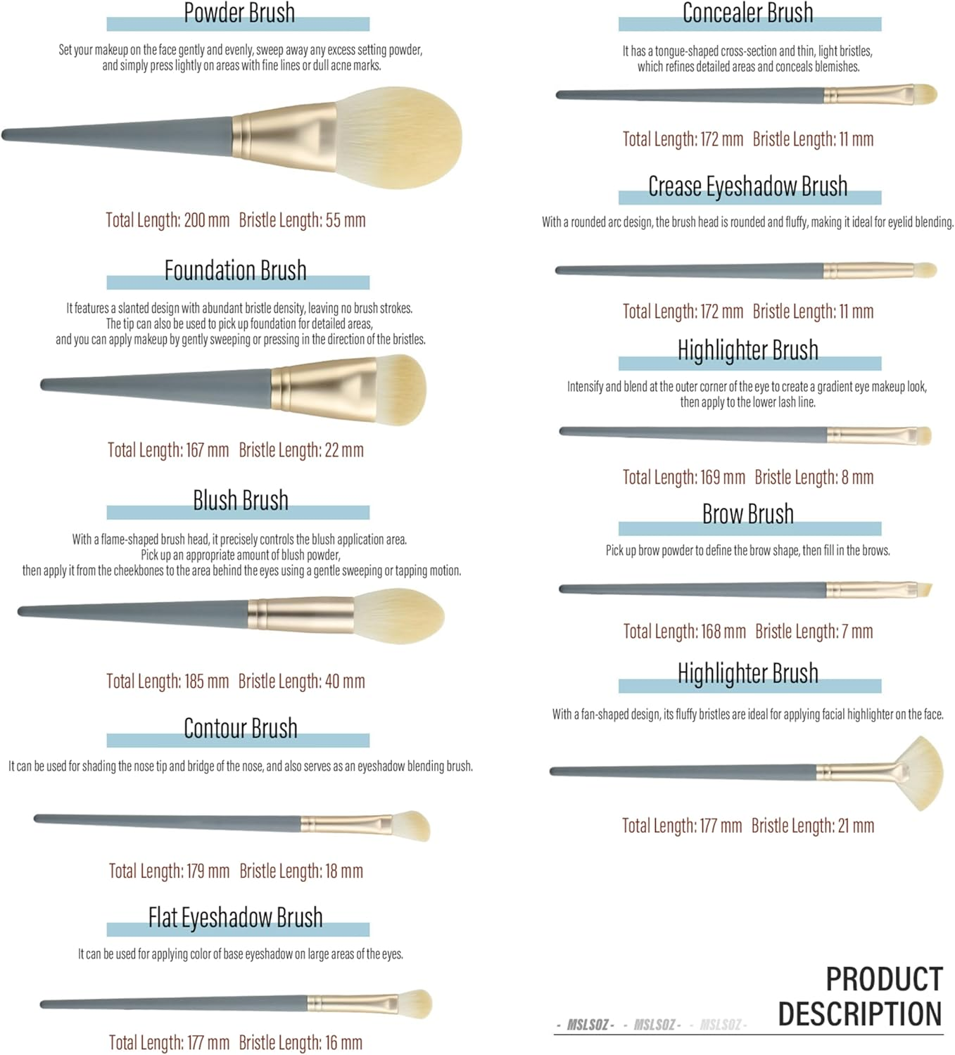 12 Pcs Make up Brushes Sets with PU Bag, 10 Professional Make up Brushes with a Silionce Cleaning Foldable Bow & Silionce Lip Brush, Used for Blush, Foundation, Eyeshadow image number 3