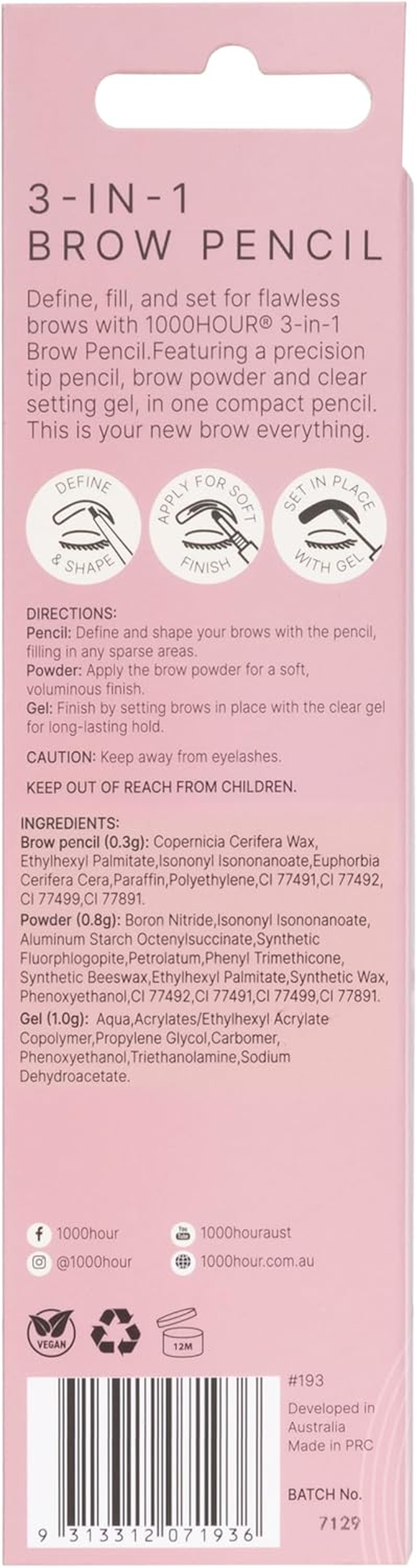 1000 Hour 3-In-1 Brow Pencil, Light Brown image number 2