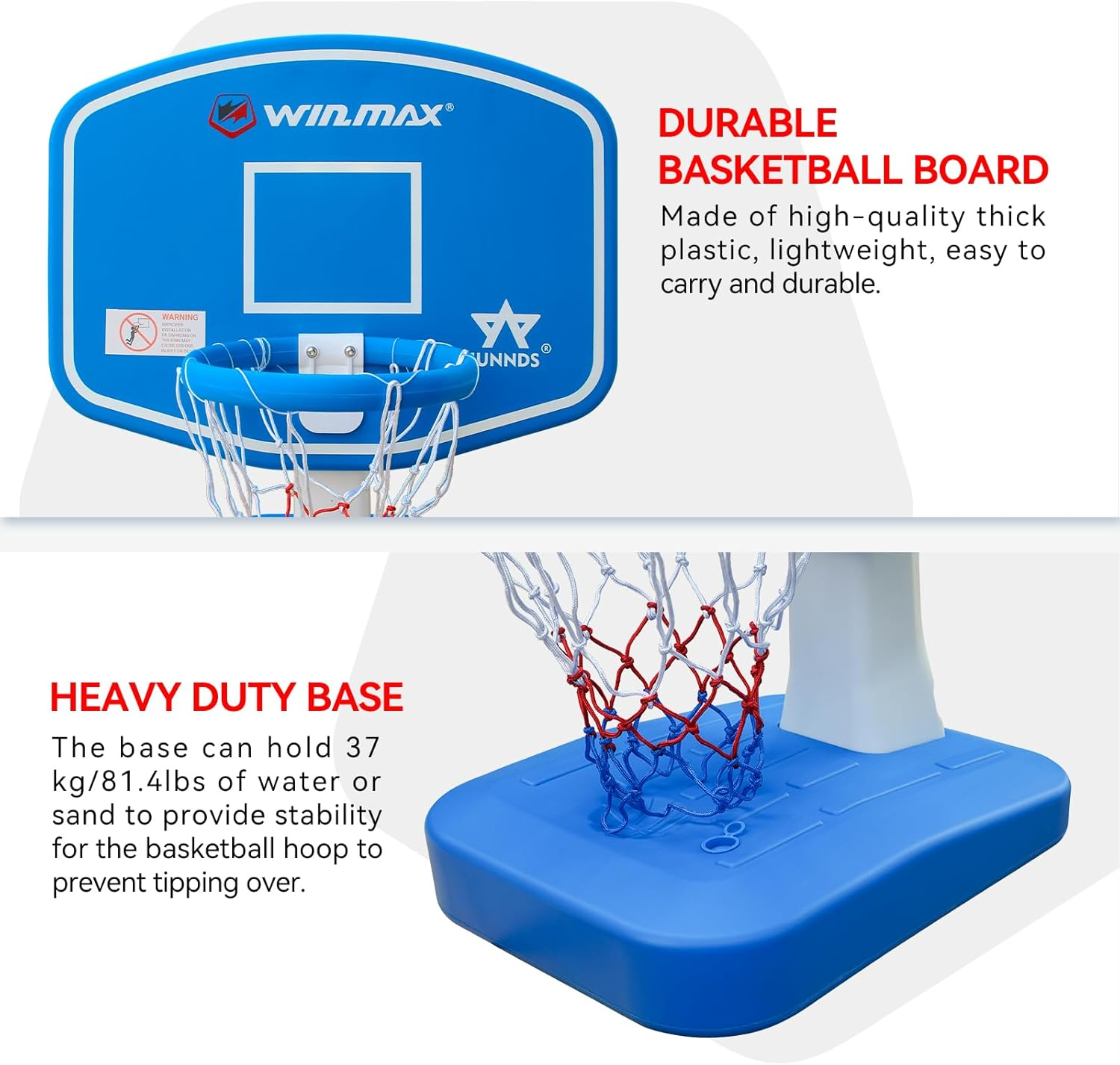 Win.Max Sports Pool Basketball Hoop, 33 Inch Waterproof Swimming Pool Basketball Hoop,Portable Poolside Basketball Goal System for Kids Adults, with 2 Balls and Air Pump image number 1