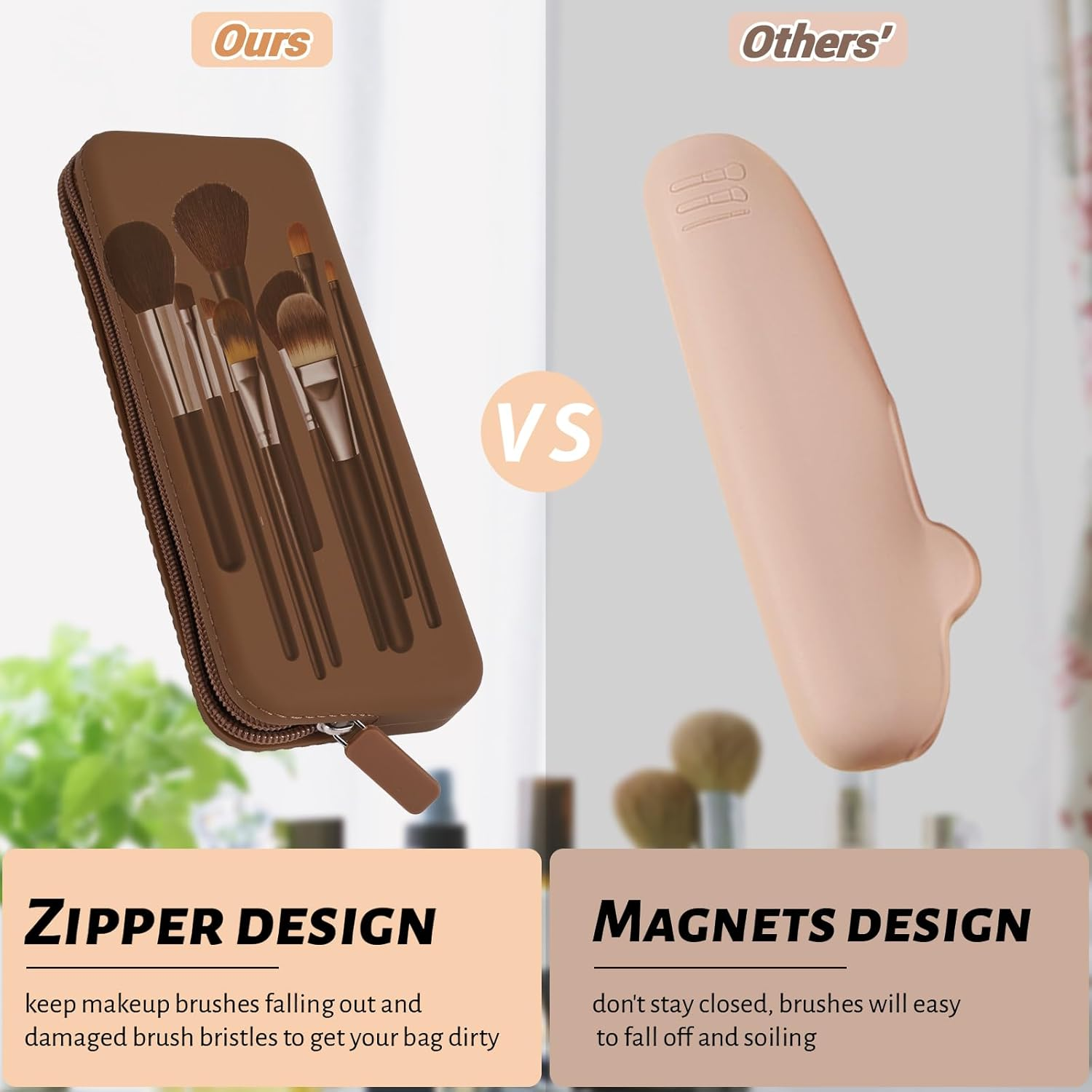 Travel Makeup Brush Holder, Brown, Casual